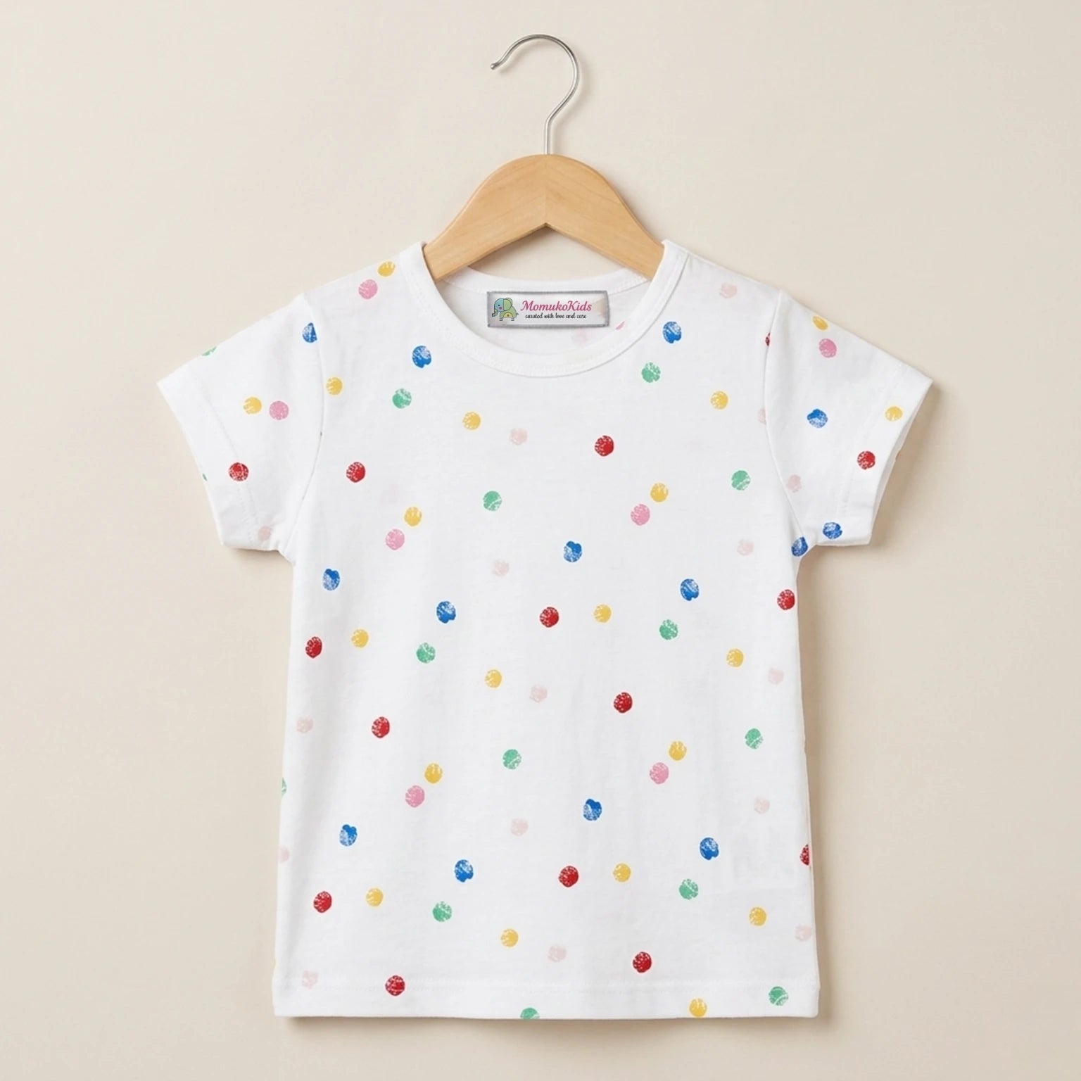 White Half Sleeve Polka Dot T-shirt Momuko Kids
