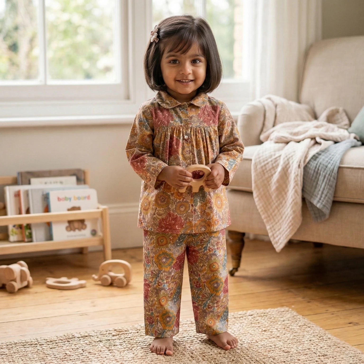 Floral Red Pleated Full Sleeve Co-ord Set Momuko Kids