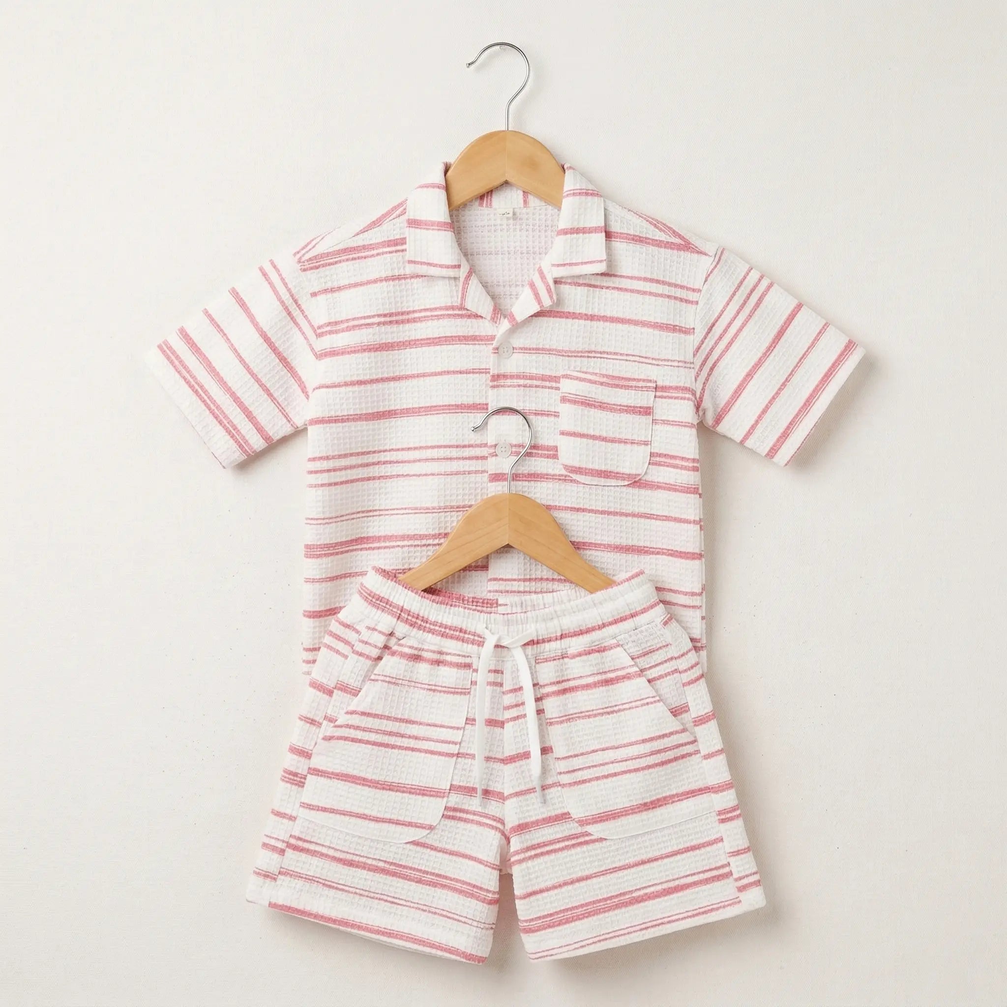 Cream Stripes Drop Shoulder Shirt and Shorts Momuko Kids