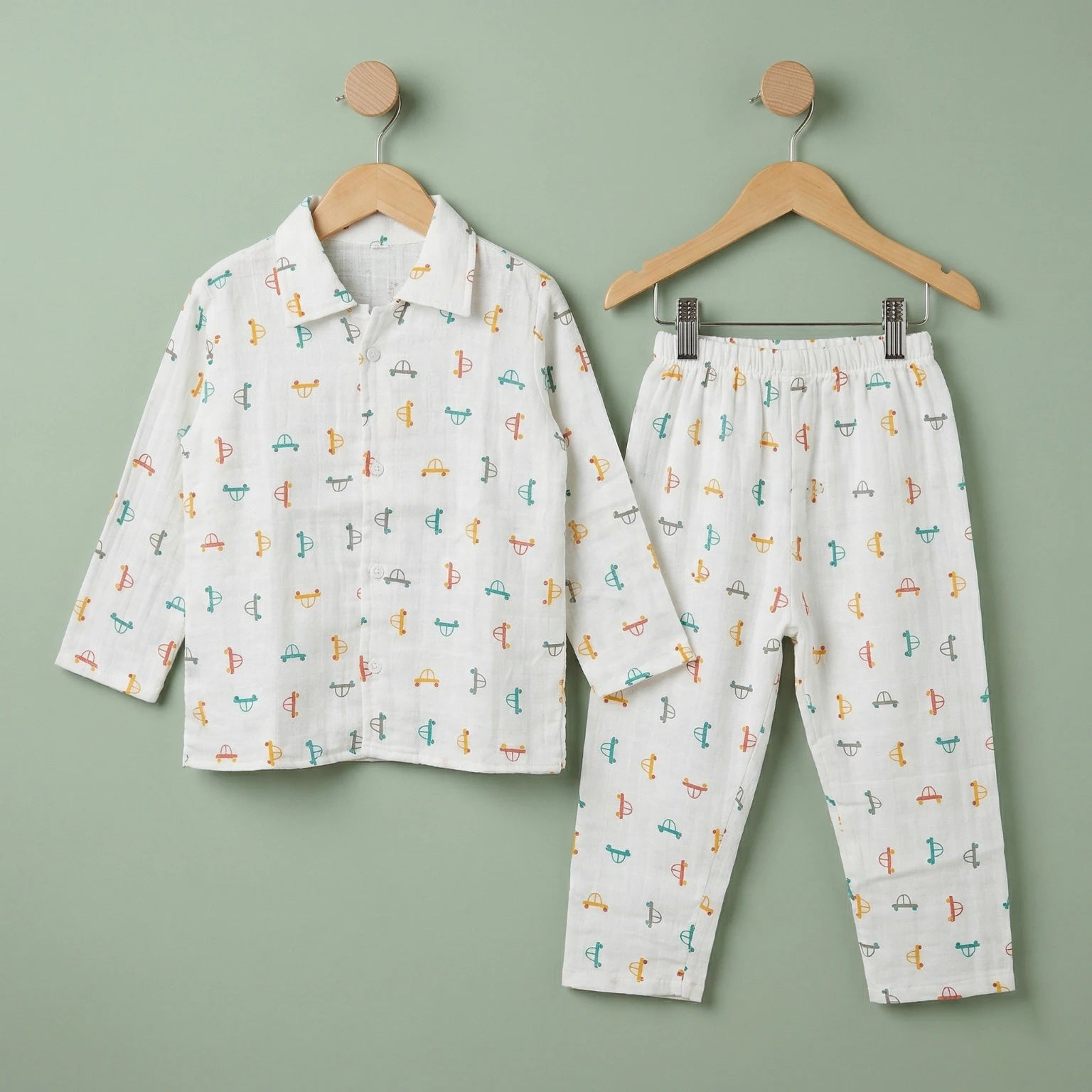 Colored Car – Collared Muslin Night Suit Momuko Kids
