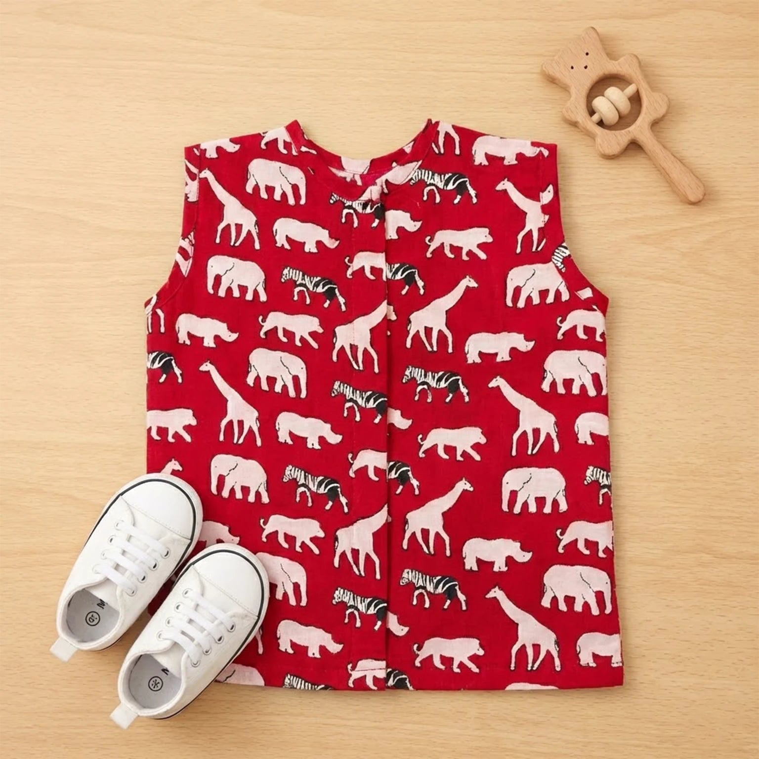 Round Neck Jhabhla - Red Animal Print Momuko Kids