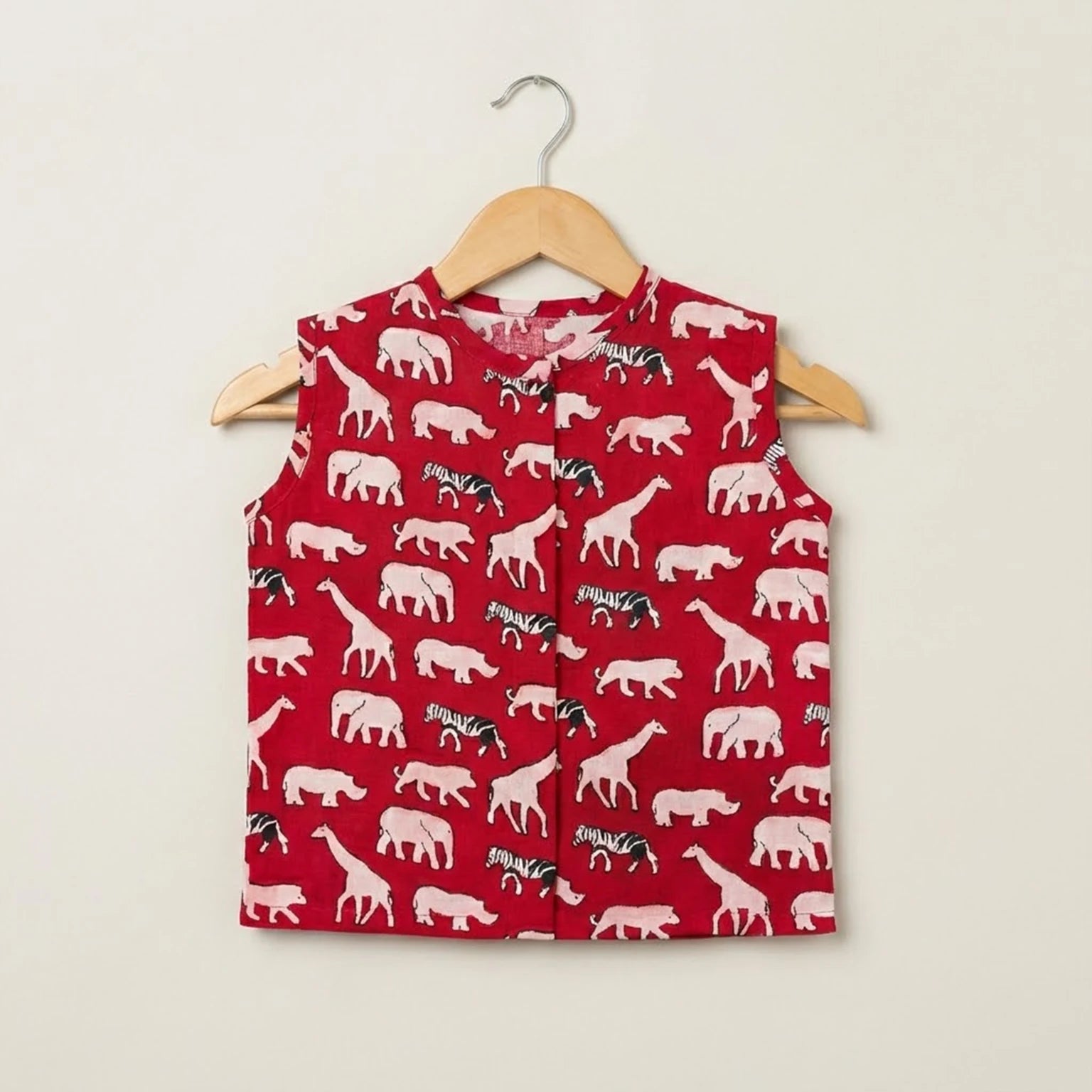 Round Neck Jhabhla - Red Animal Print Momuko Kids