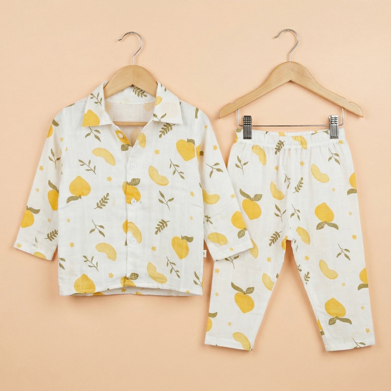 Lemon Leaf – Collared Muslin Night Suit Momuko Kids