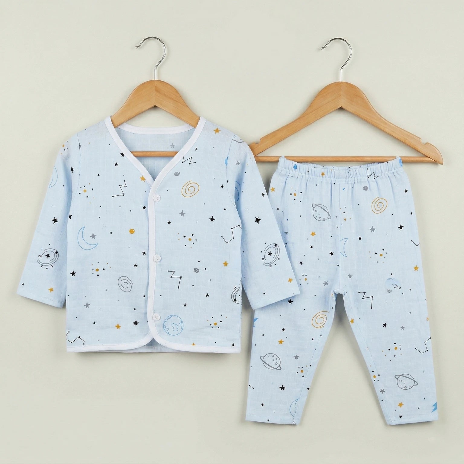 Blue Stars – Full Sleeve Muslin Night Suit Momuko Kids