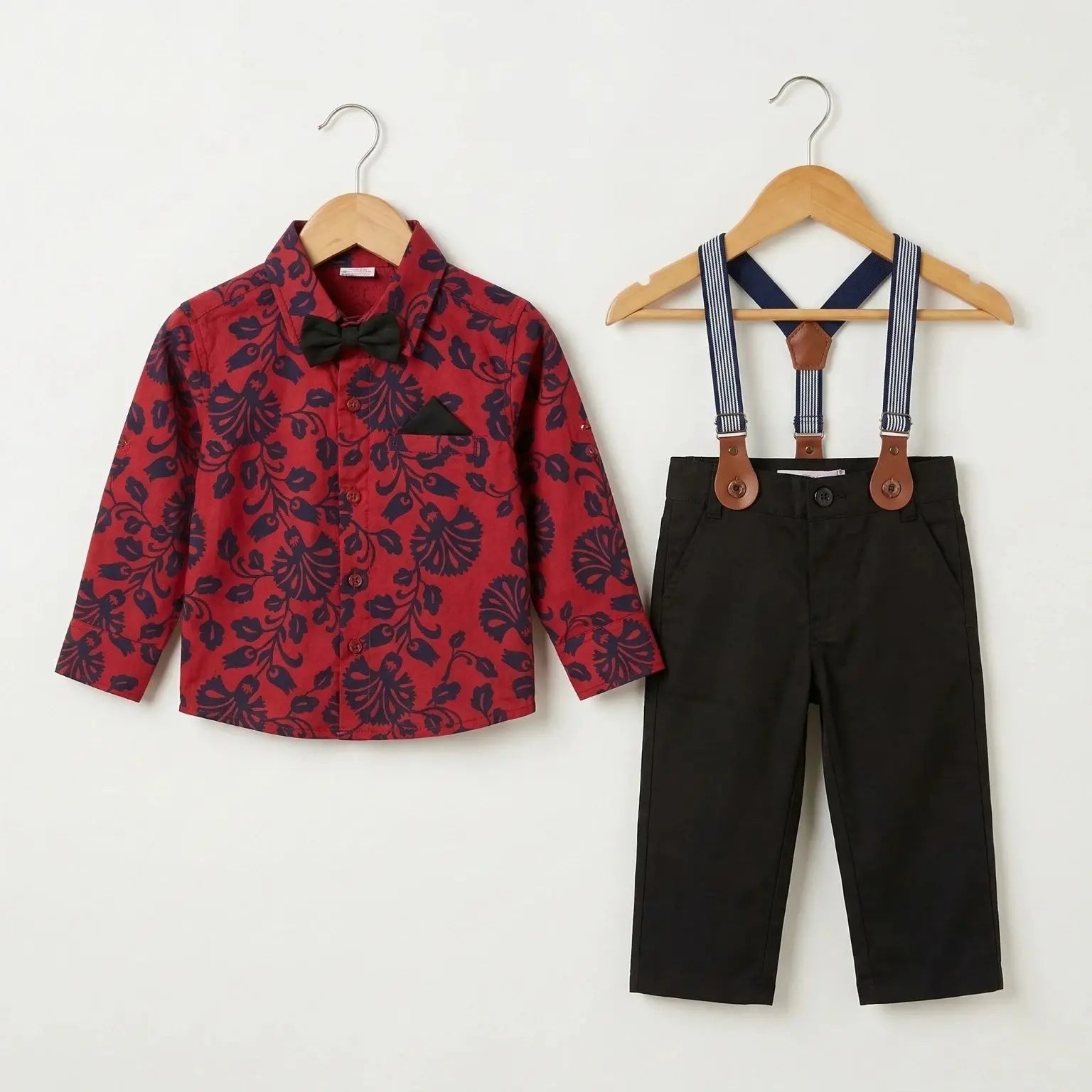 Cotton Shirt With Black Pant With Suspender Momuko Kids