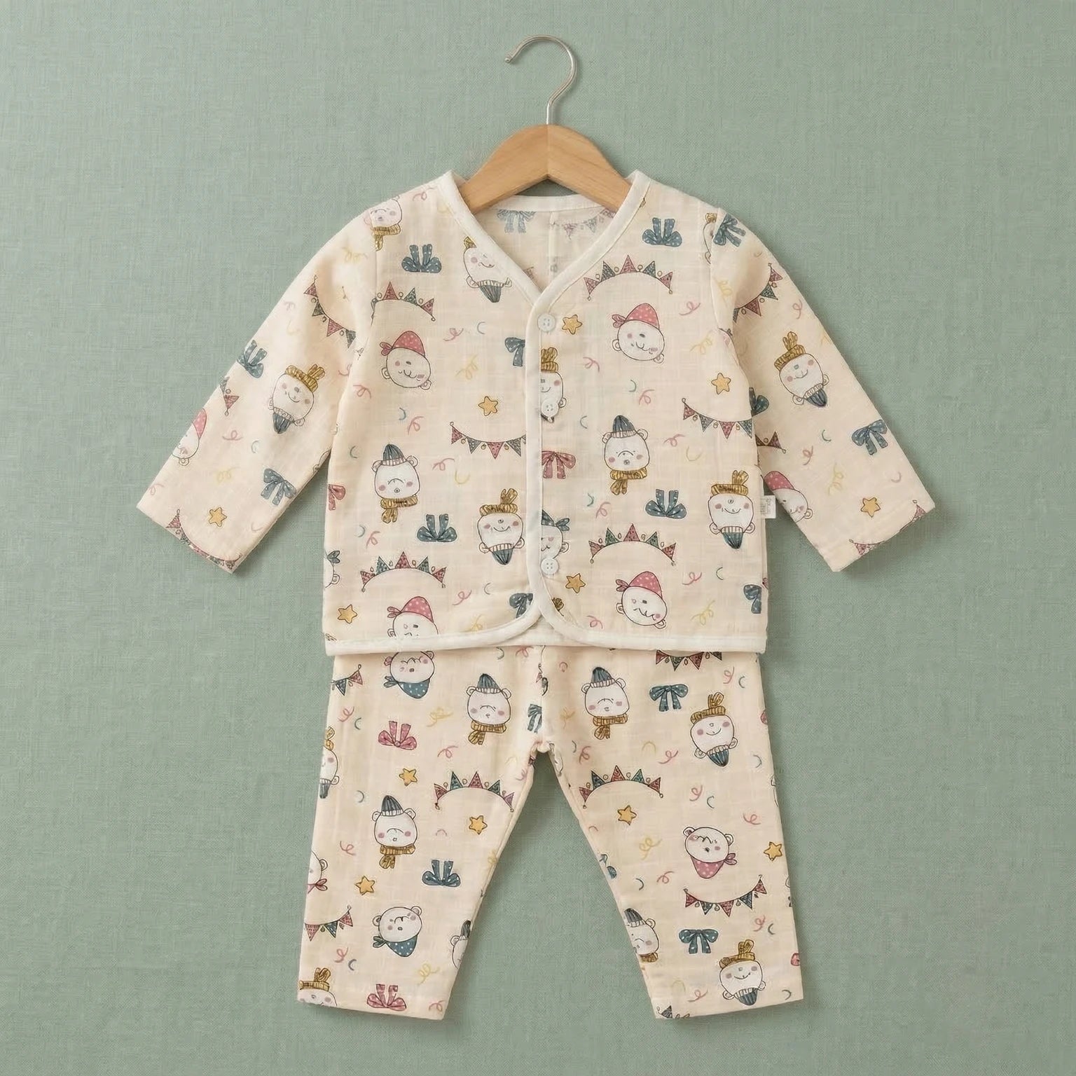 Peach Celebration – Full Sleeve Muslin Night Suit Momuko Kids