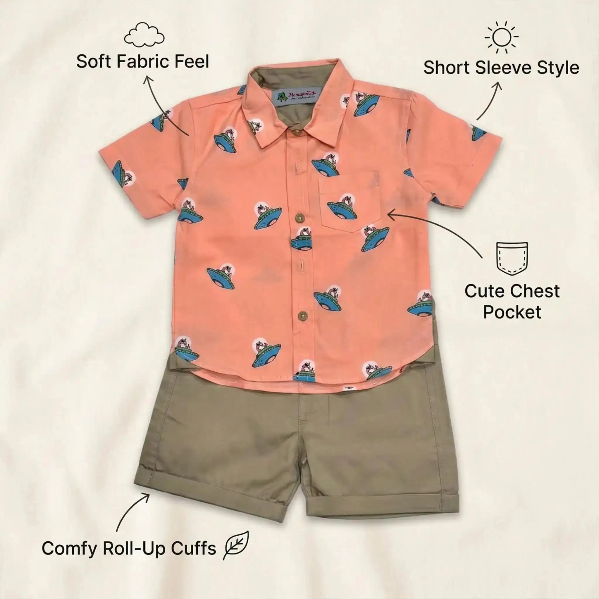 UFO Shirt with Khakhi Shorts Momuko Kids