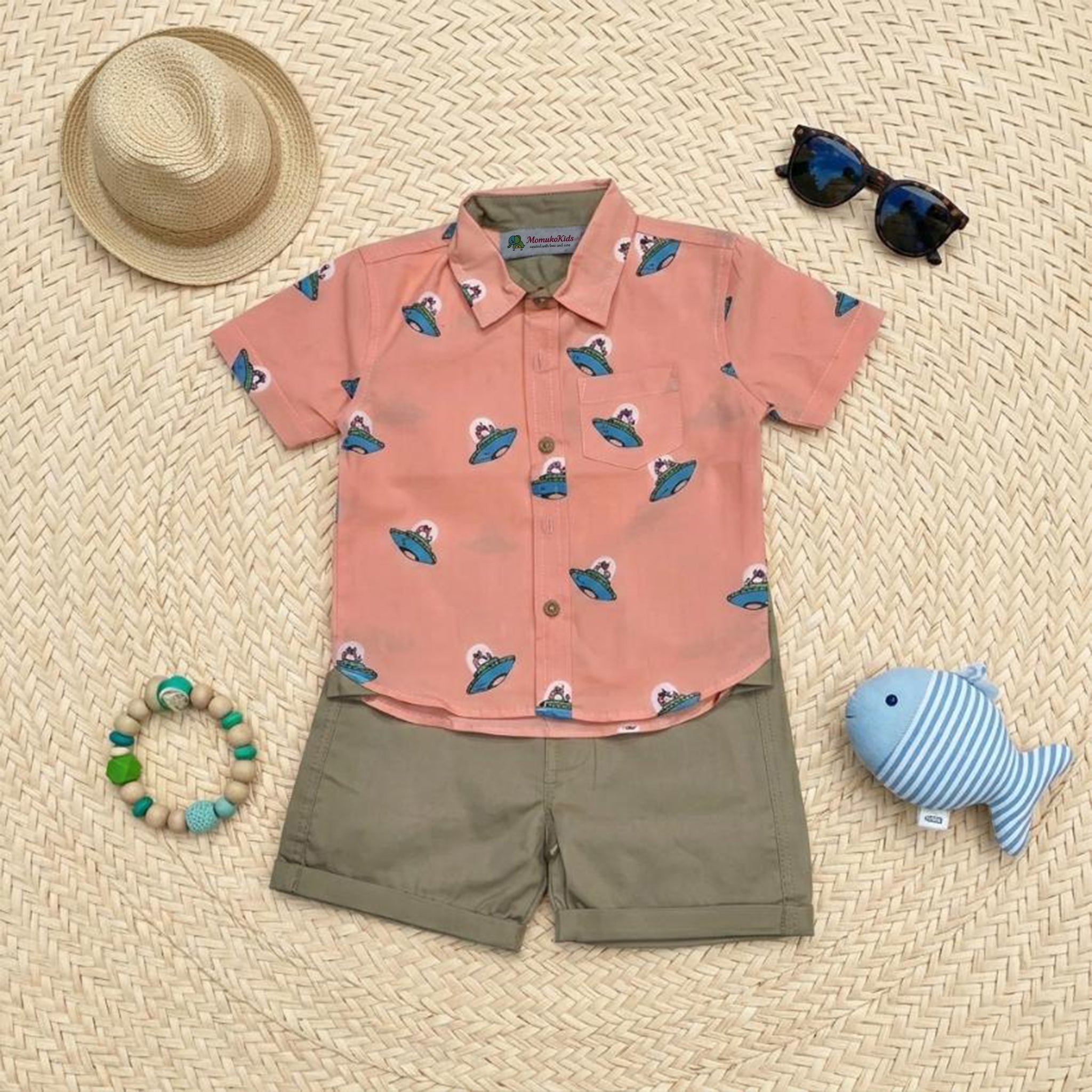 UFO Shirt with Khakhi Shorts