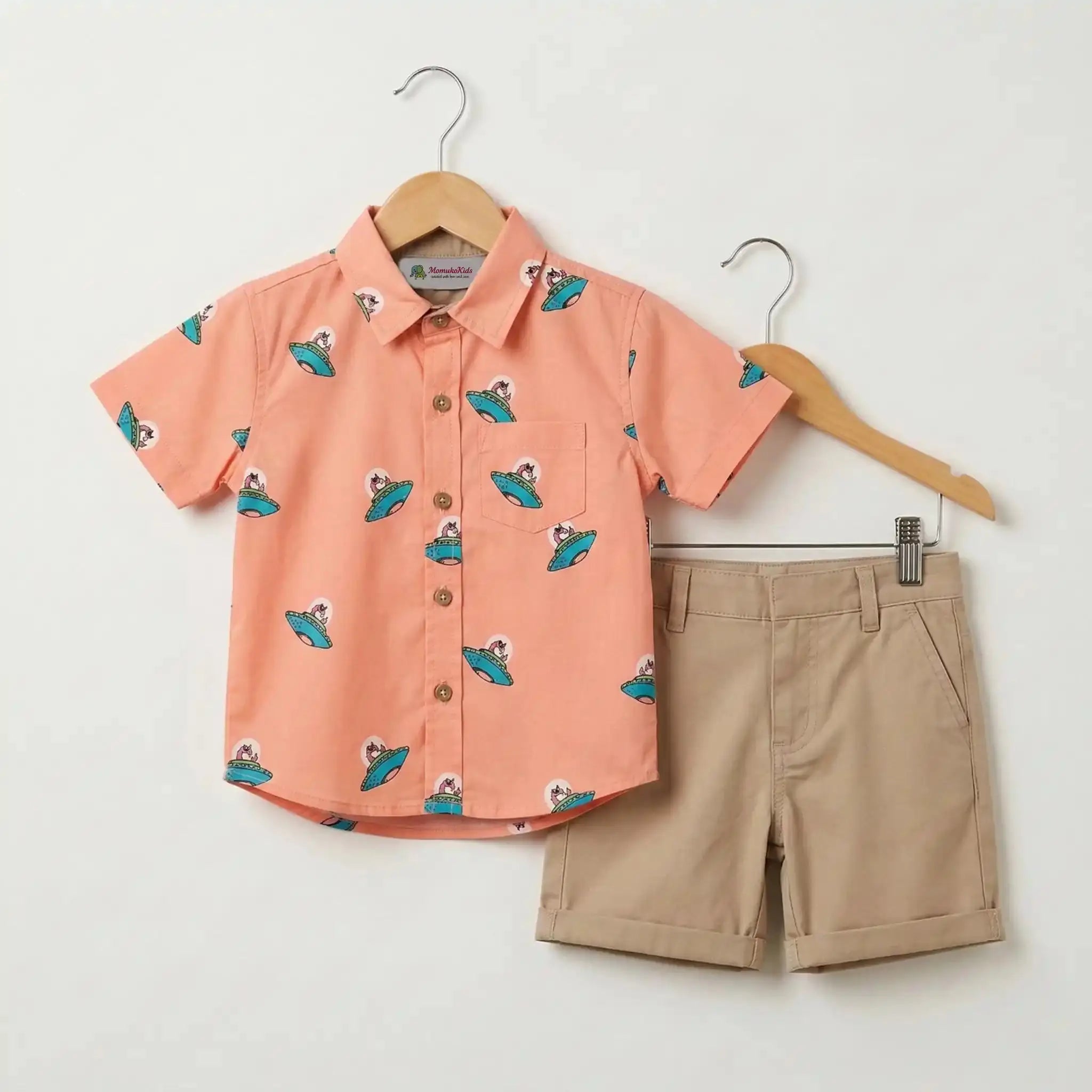 UFO Shirt with Khakhi Shorts