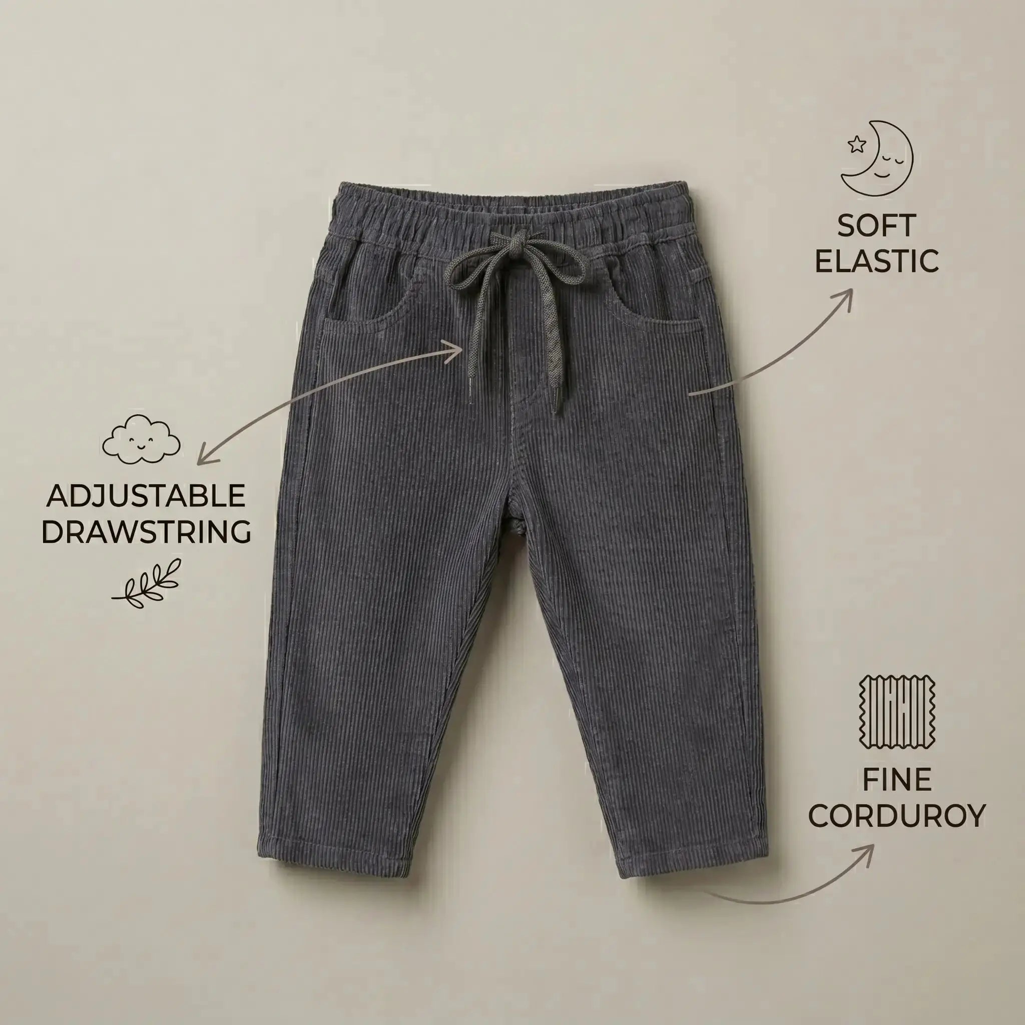 Grey Corduroy Pants Momuko Kids