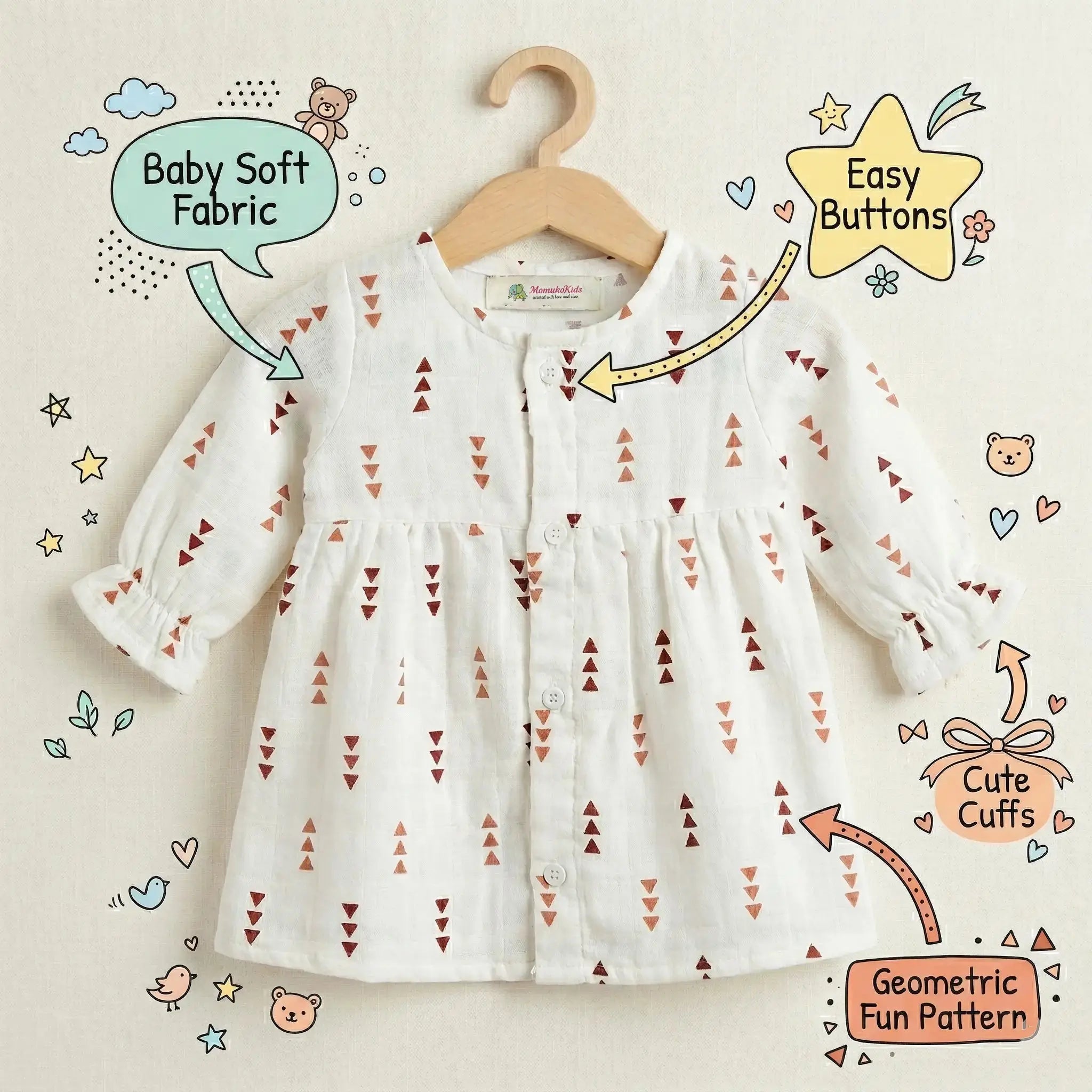 Full Sleeve Muslin Frock (Set of 3) Momuko Kids