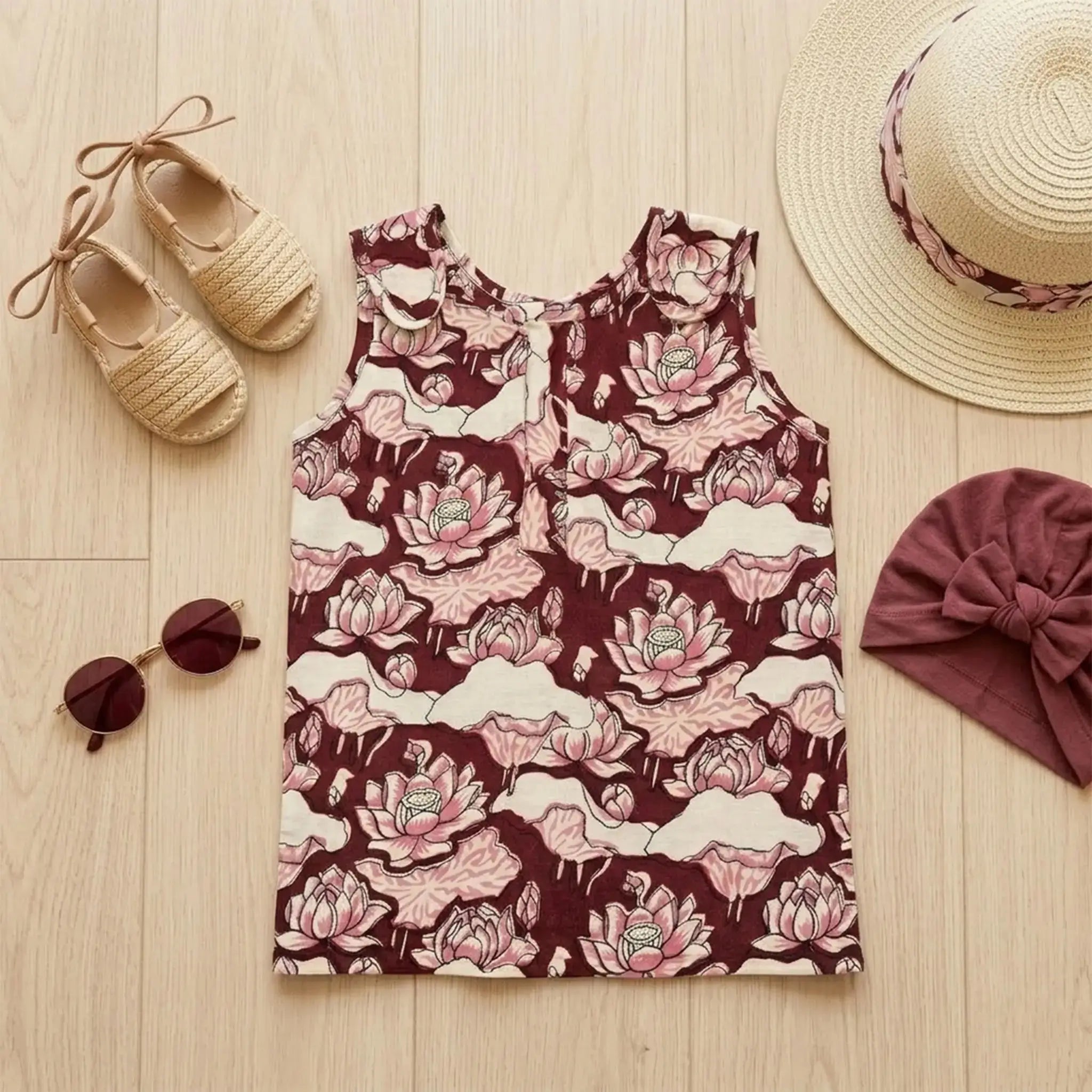 Jhabhla with Shoulder Button - Lotus Pichwai Print Momuko Kids
