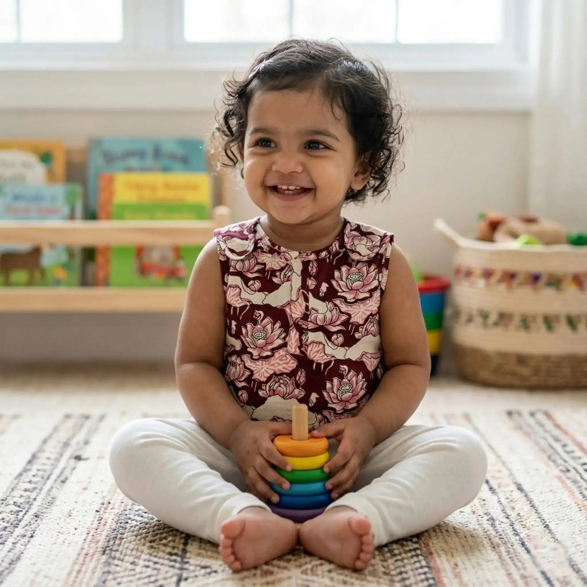 Jhabhla with Shoulder Button - Lotus Pichwai Print Momuko Kids