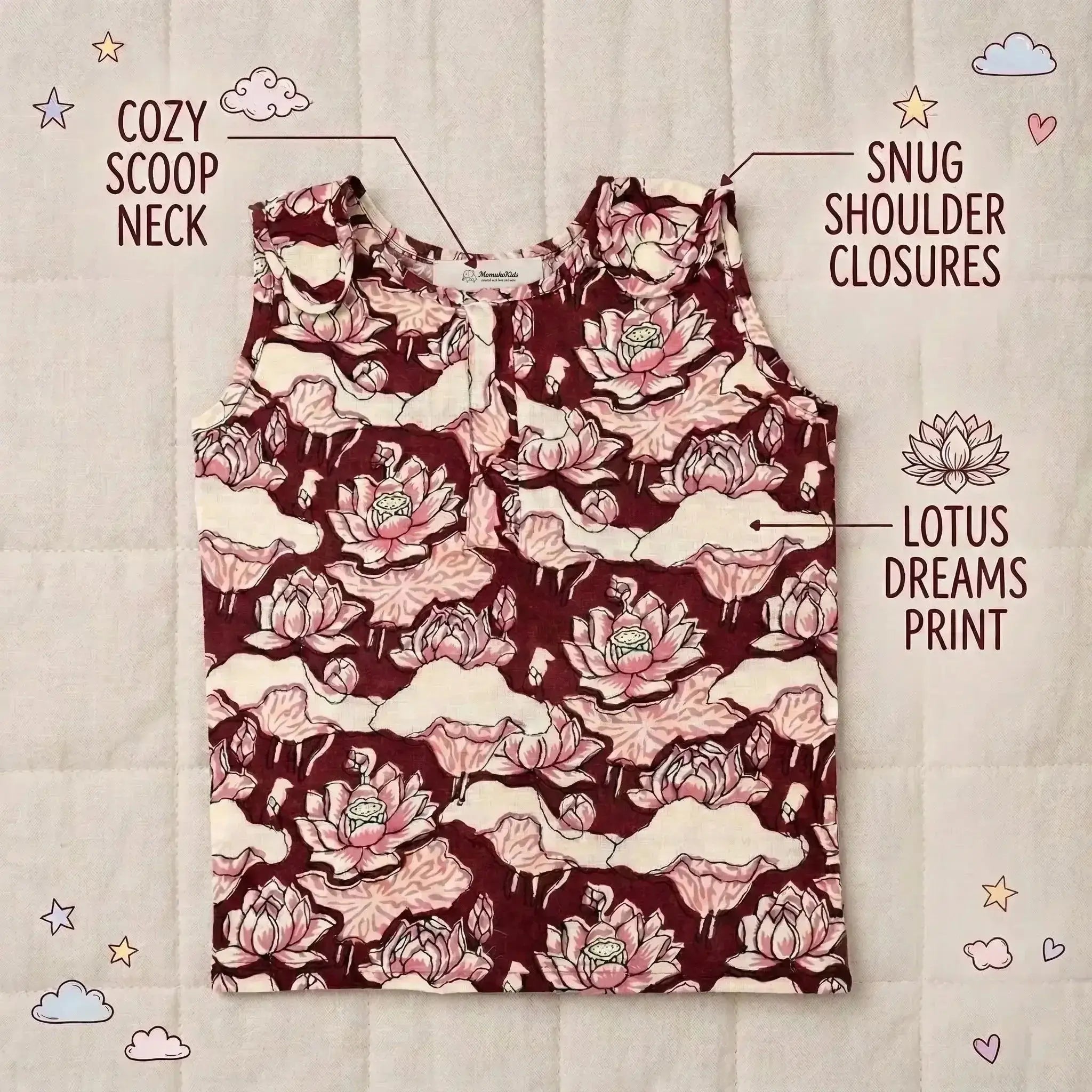 Jhabhla with Shoulder Button - Lotus Pichwai Print