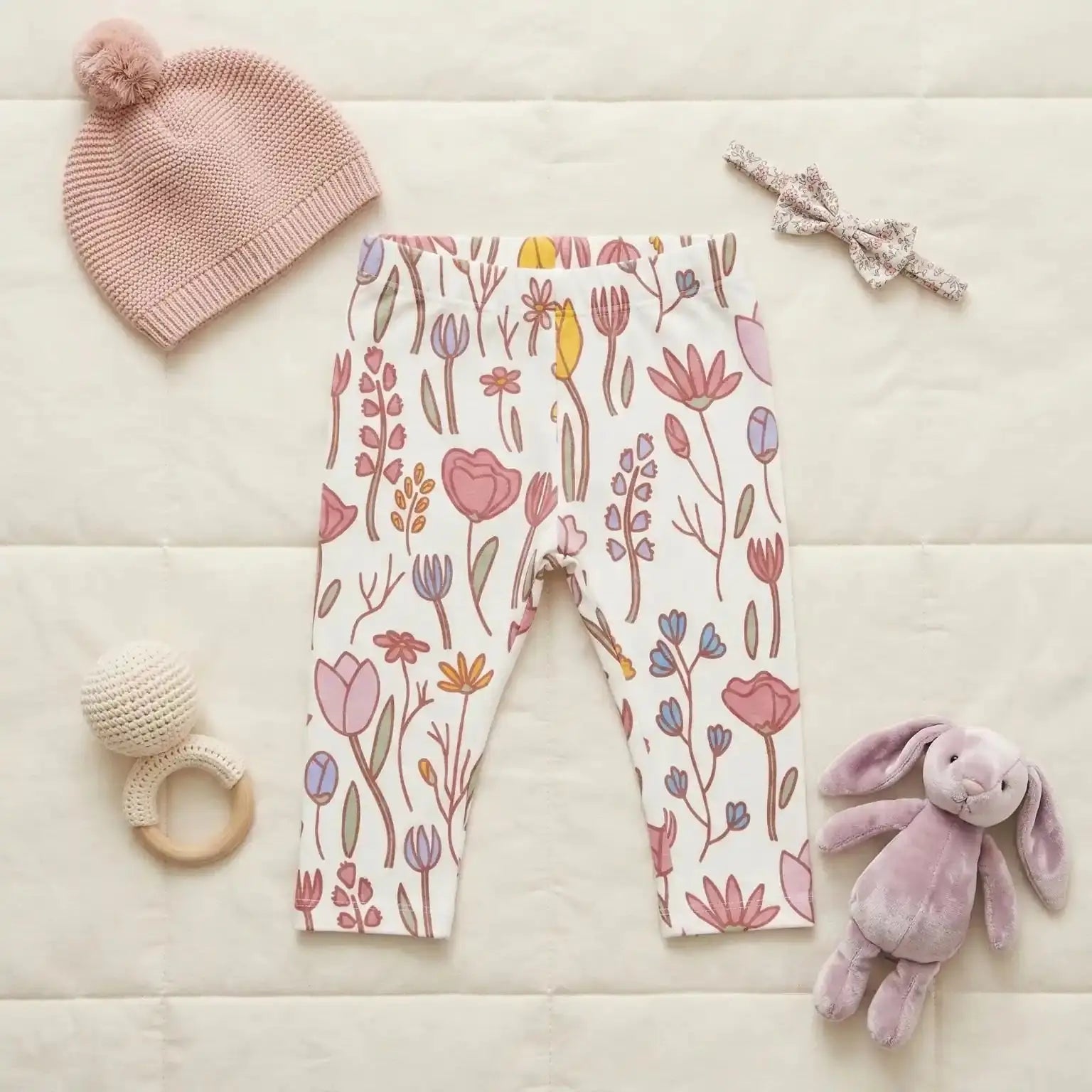 Leggings - Floral White and Pink Momuko Kids