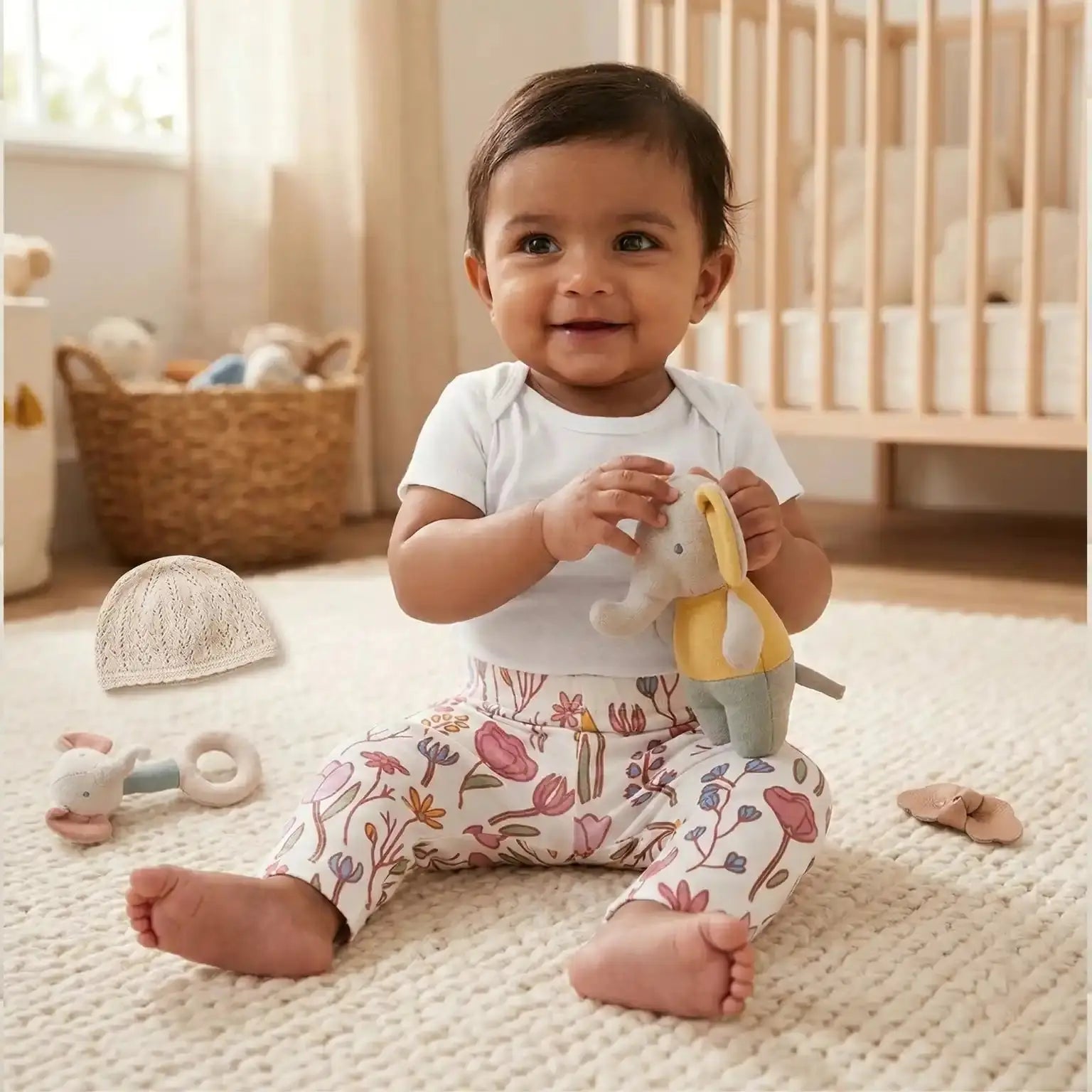 Leggings - Floral White and Pink Momuko Kids