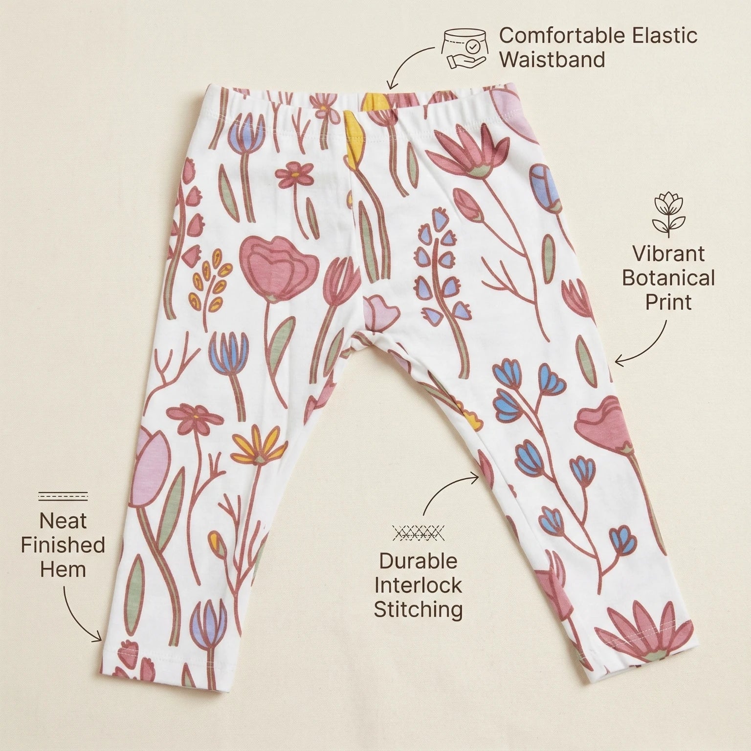 Leggings - Floral White and Pink