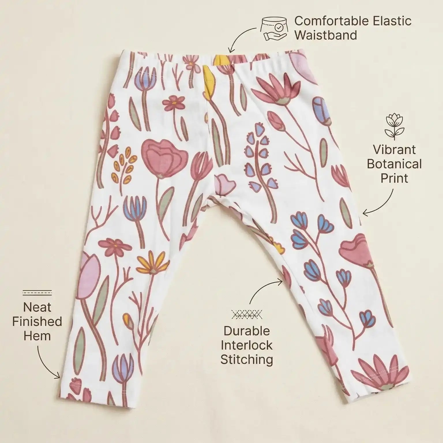 Leggings - Floral White and Pink Momuko Kids