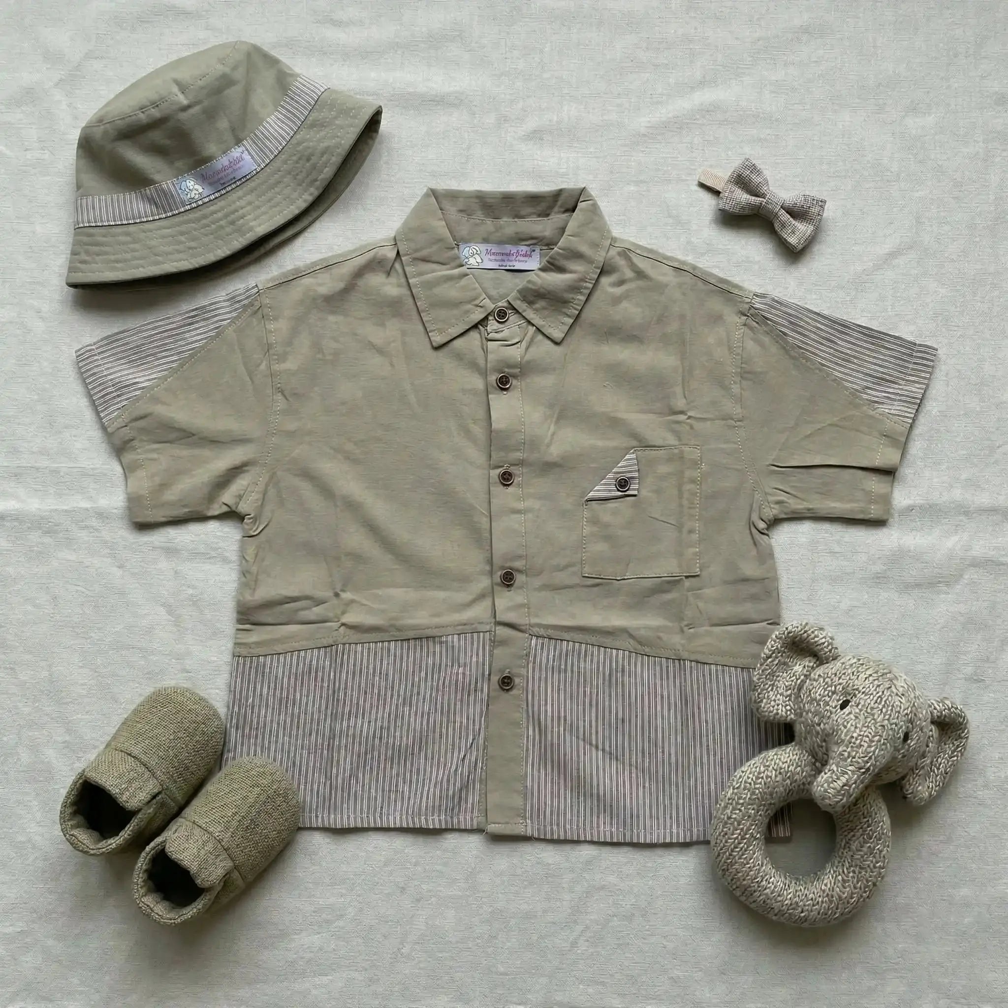 Shirt with Striped Hem - Green Momuko Kids