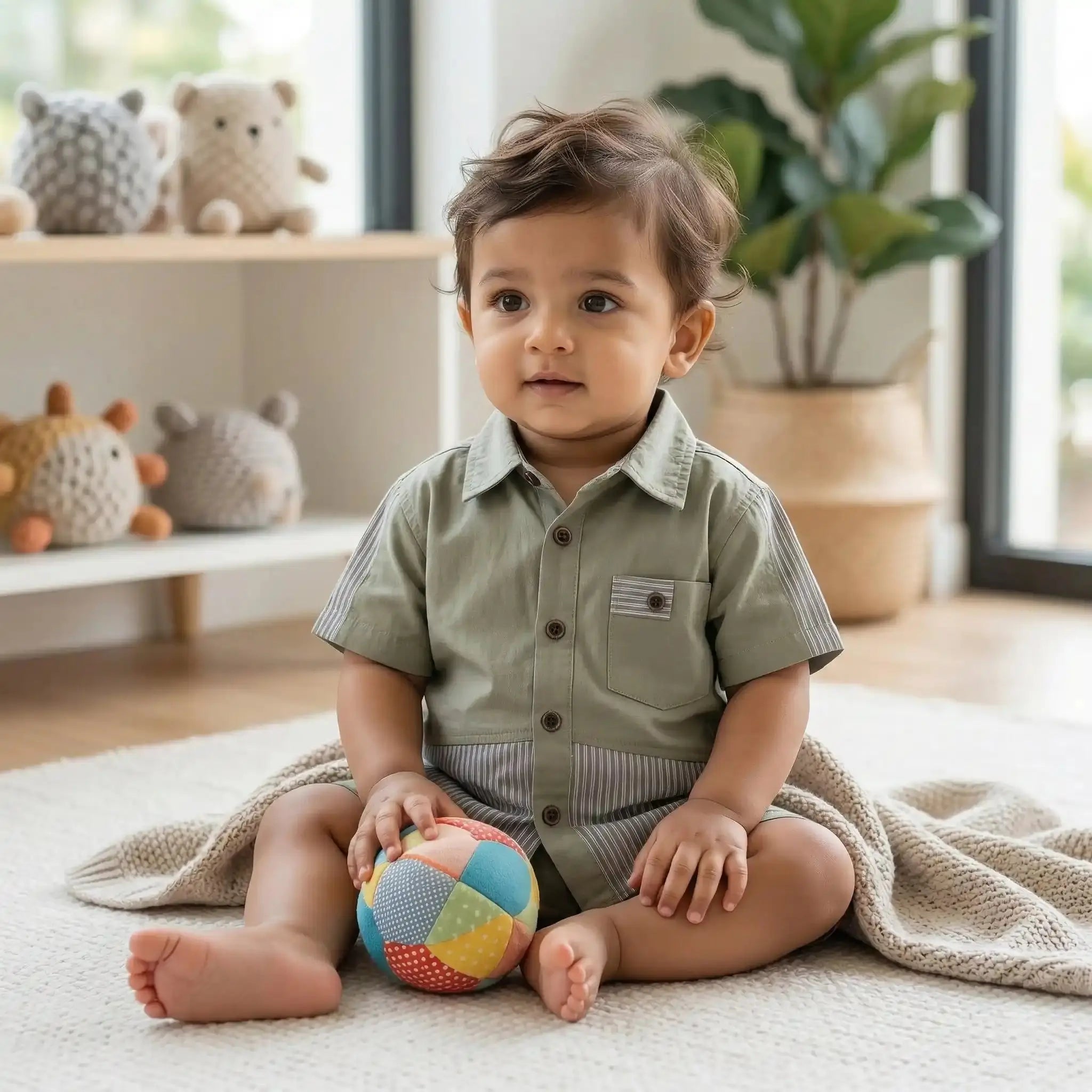 Shirt with Striped Hem - Green Momuko Kids