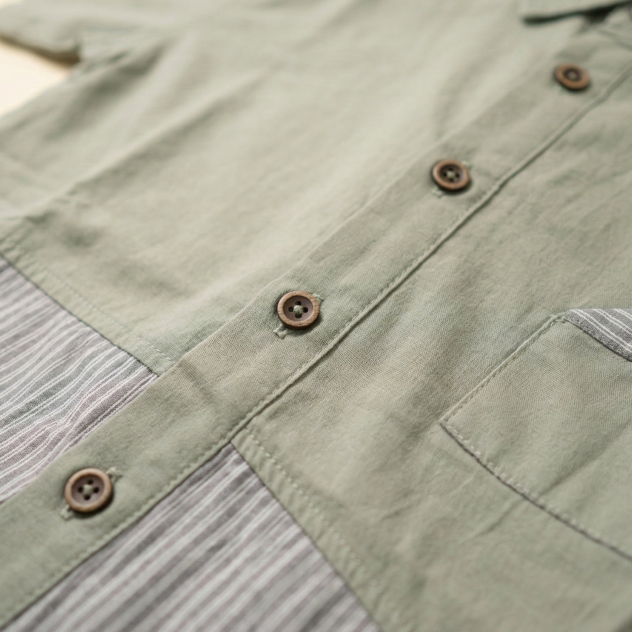 Shirt with Striped Hem - Green