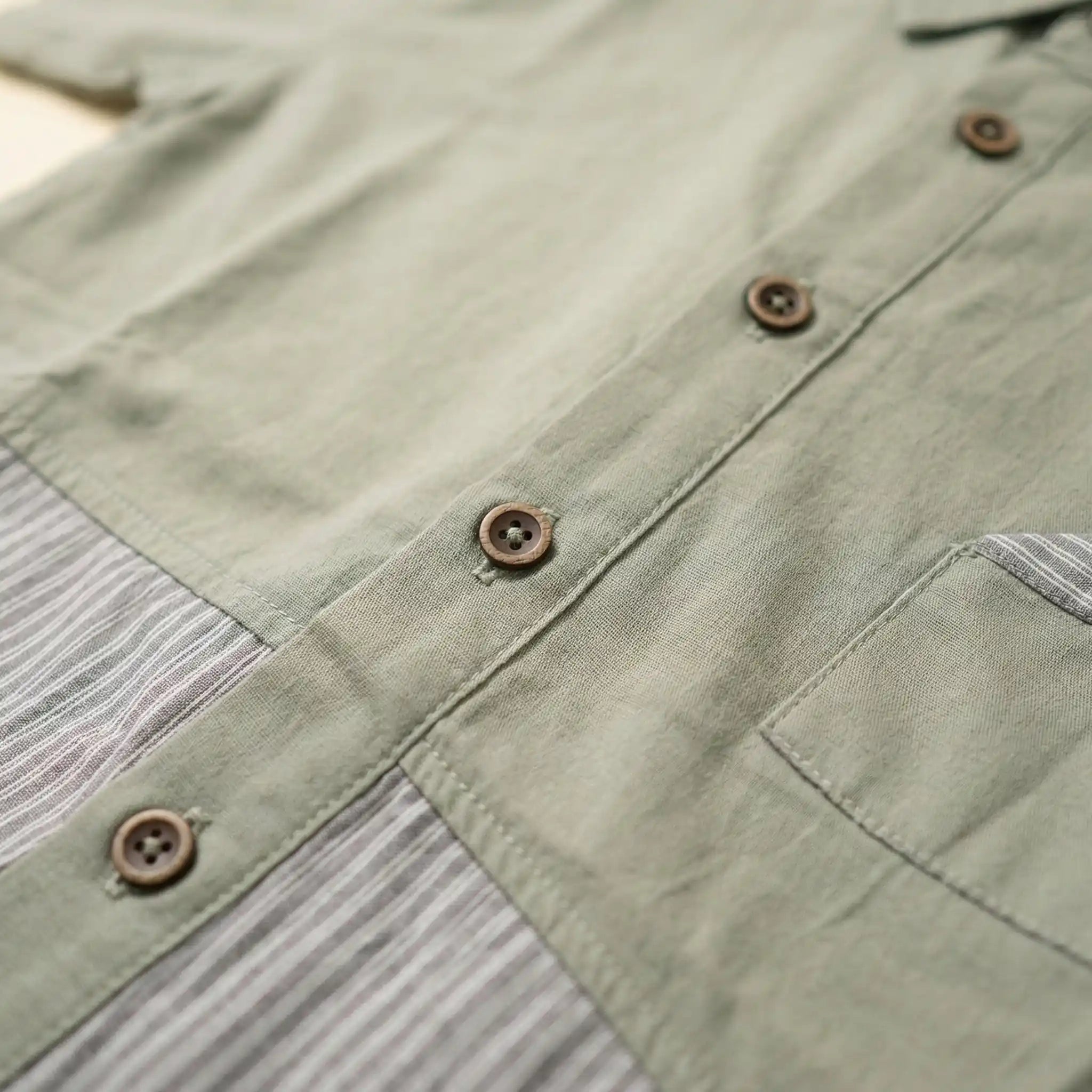 Shirt with Striped Hem - Green