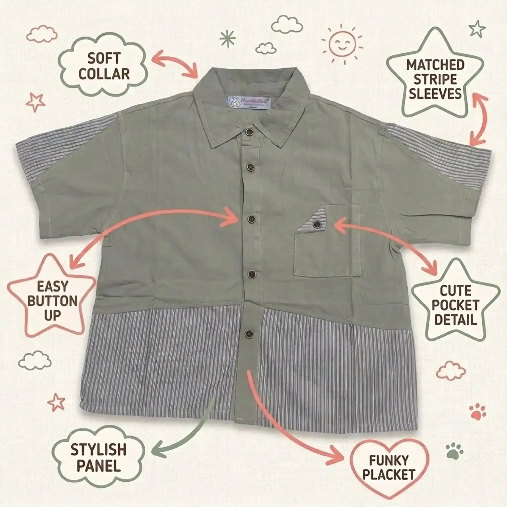 Shirt with Striped Hem - Green Momuko Kids