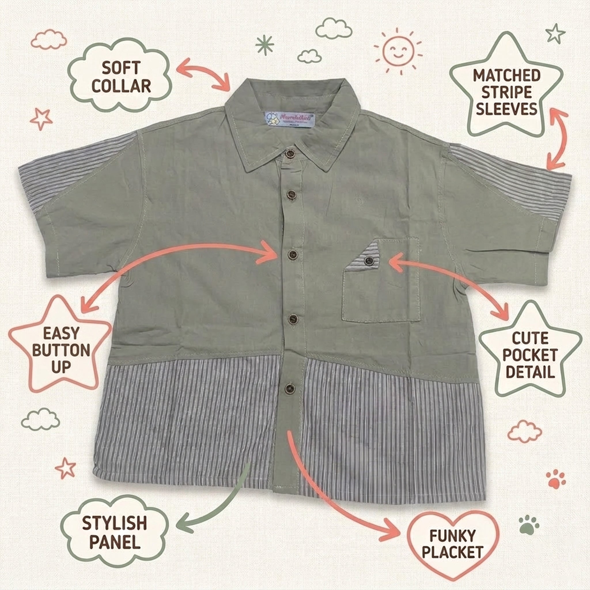 Shirt with Striped Hem - Green