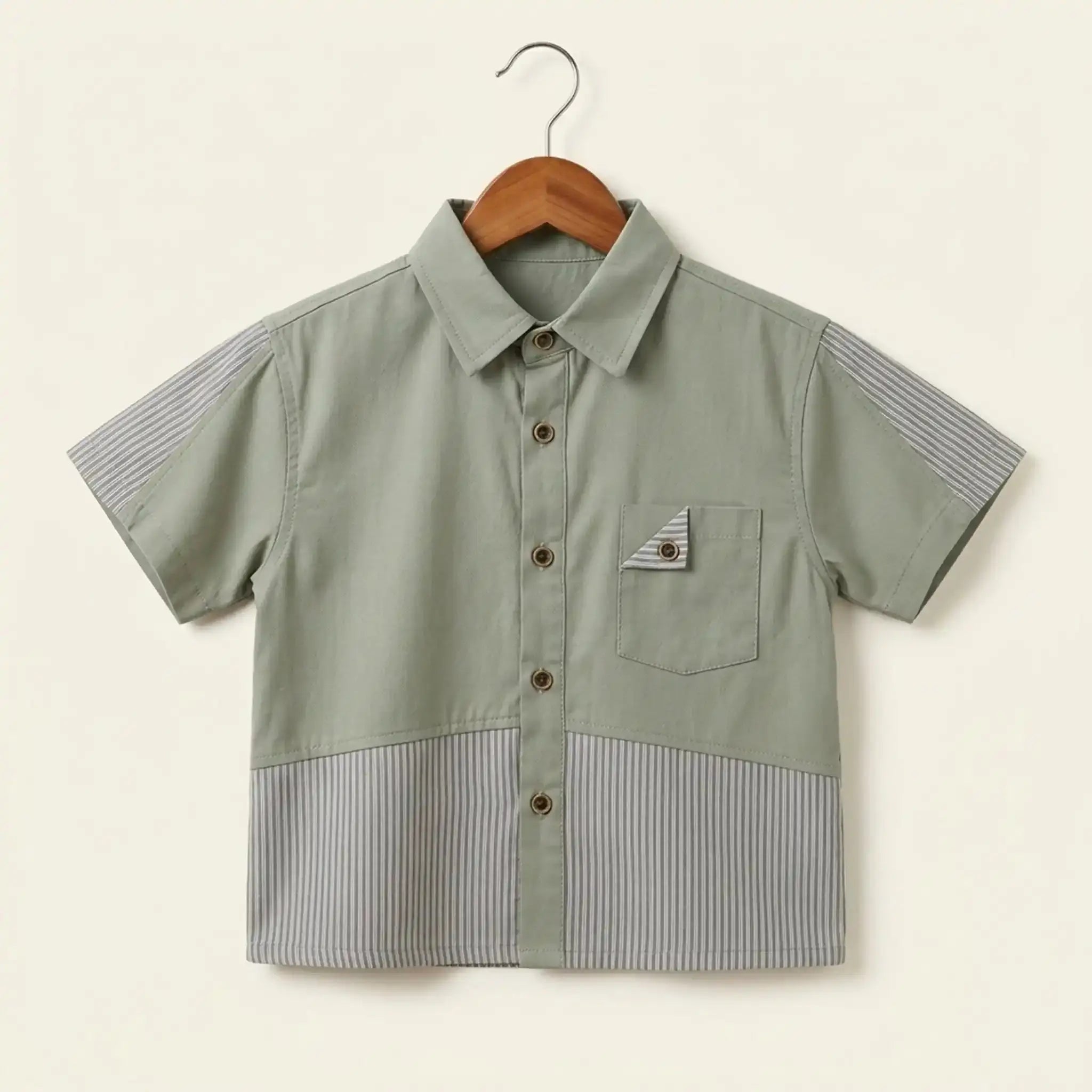 Shirt with Striped Hem - Green