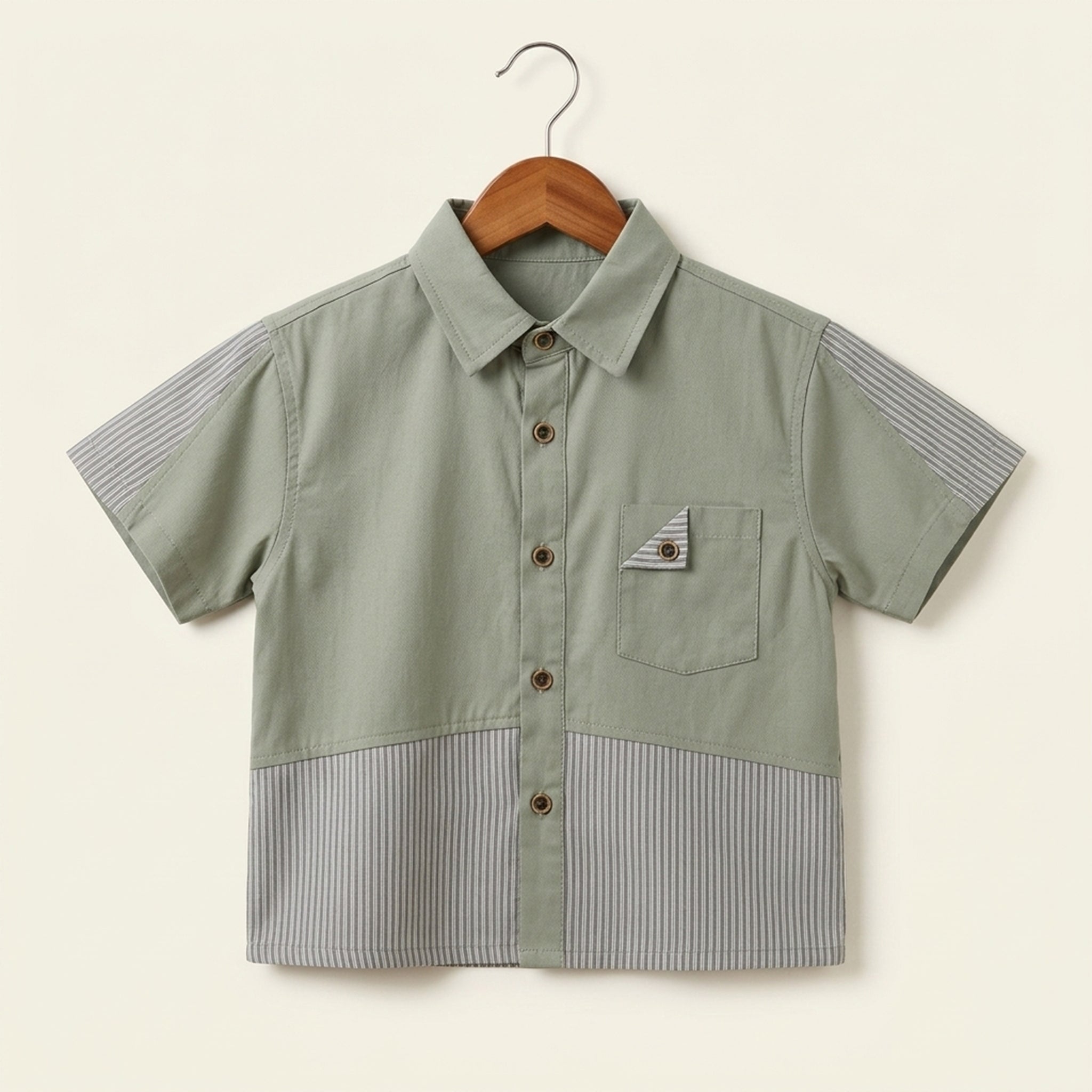 Shirt with Striped Hem - Green