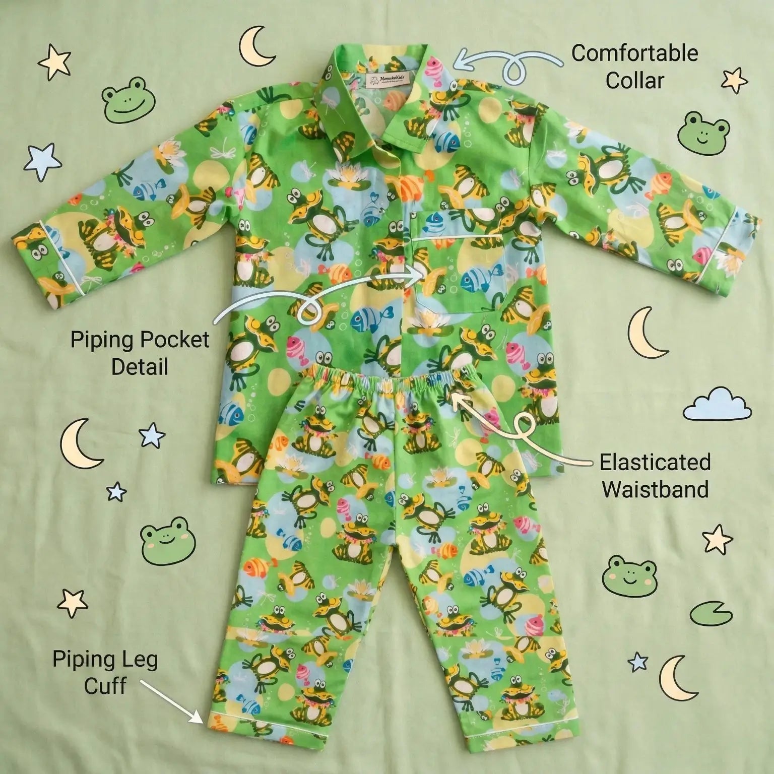 Frog Print Full Sleeve Night Suit Momuko Kids