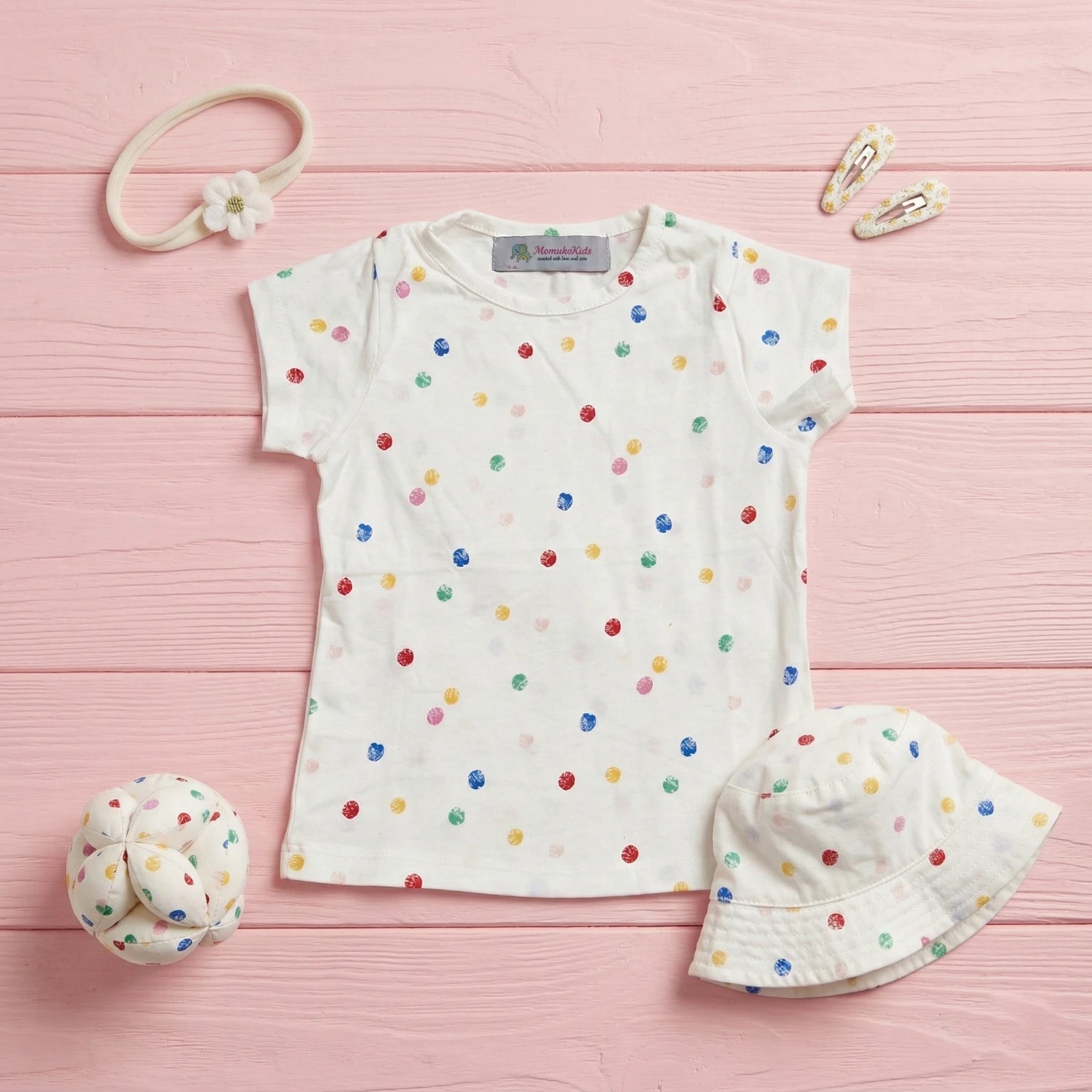 White Half Sleeve Polka Dot T-shirt