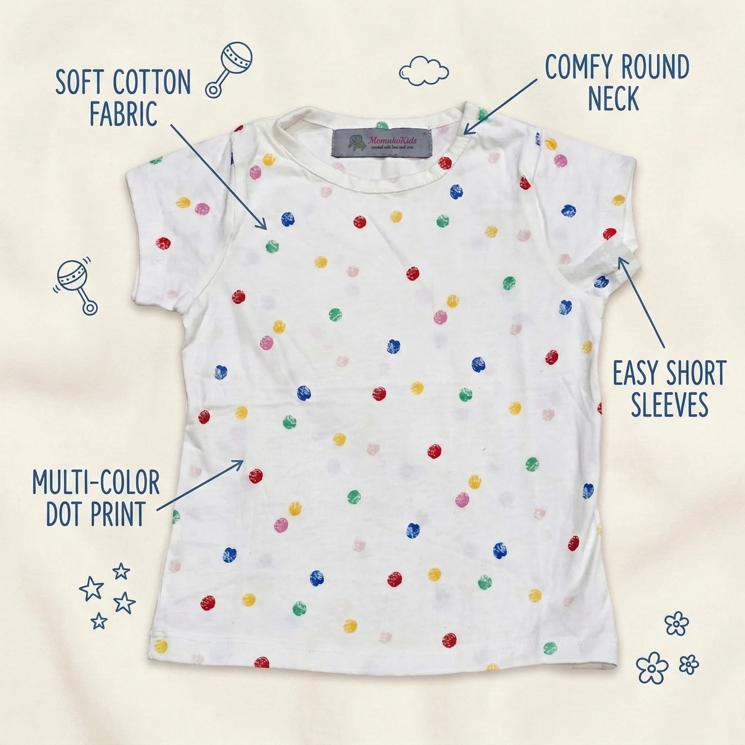 White Half Sleeve Polka Dot T-shirt