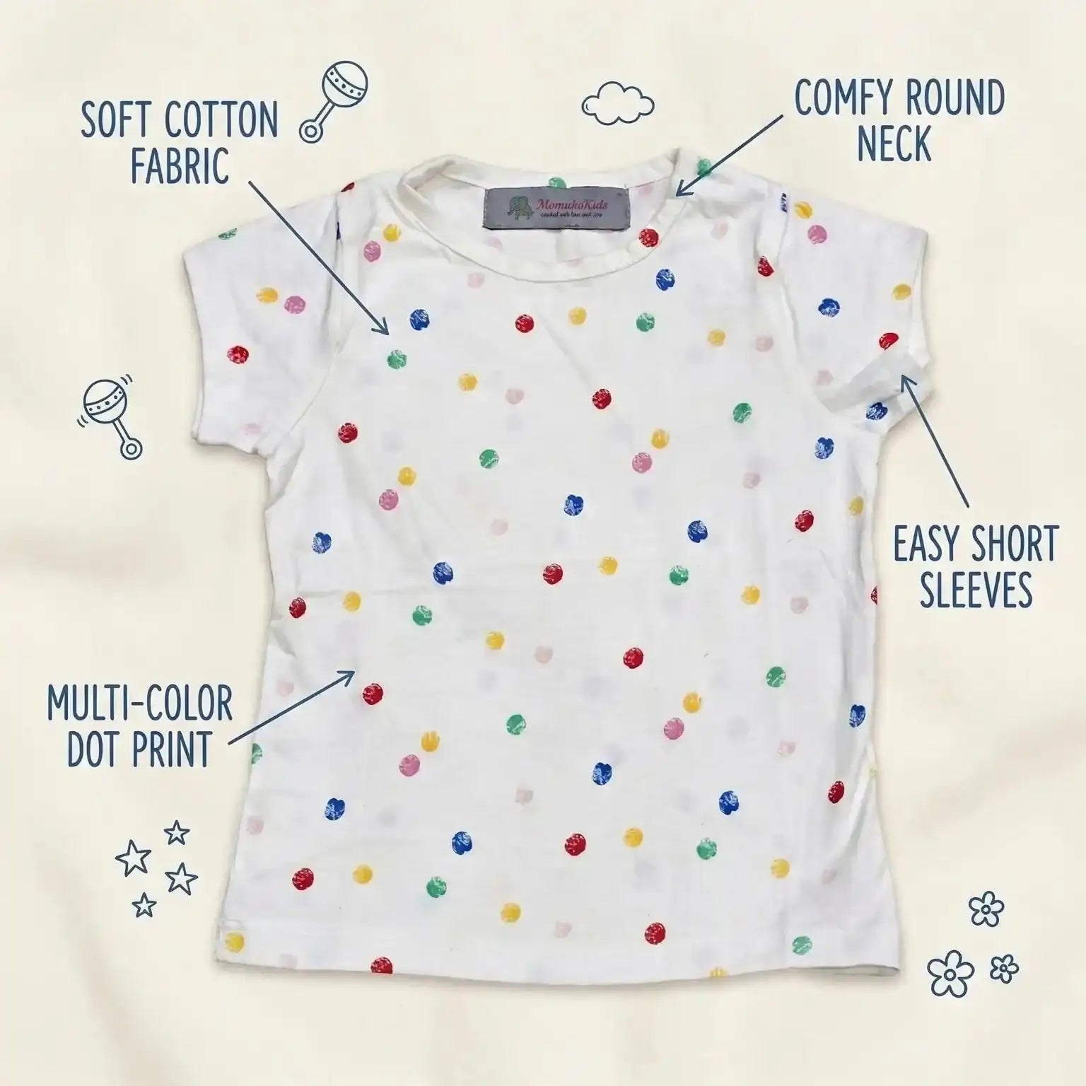 White Half Sleeve Polka Dot T-shirt Momuko Kids