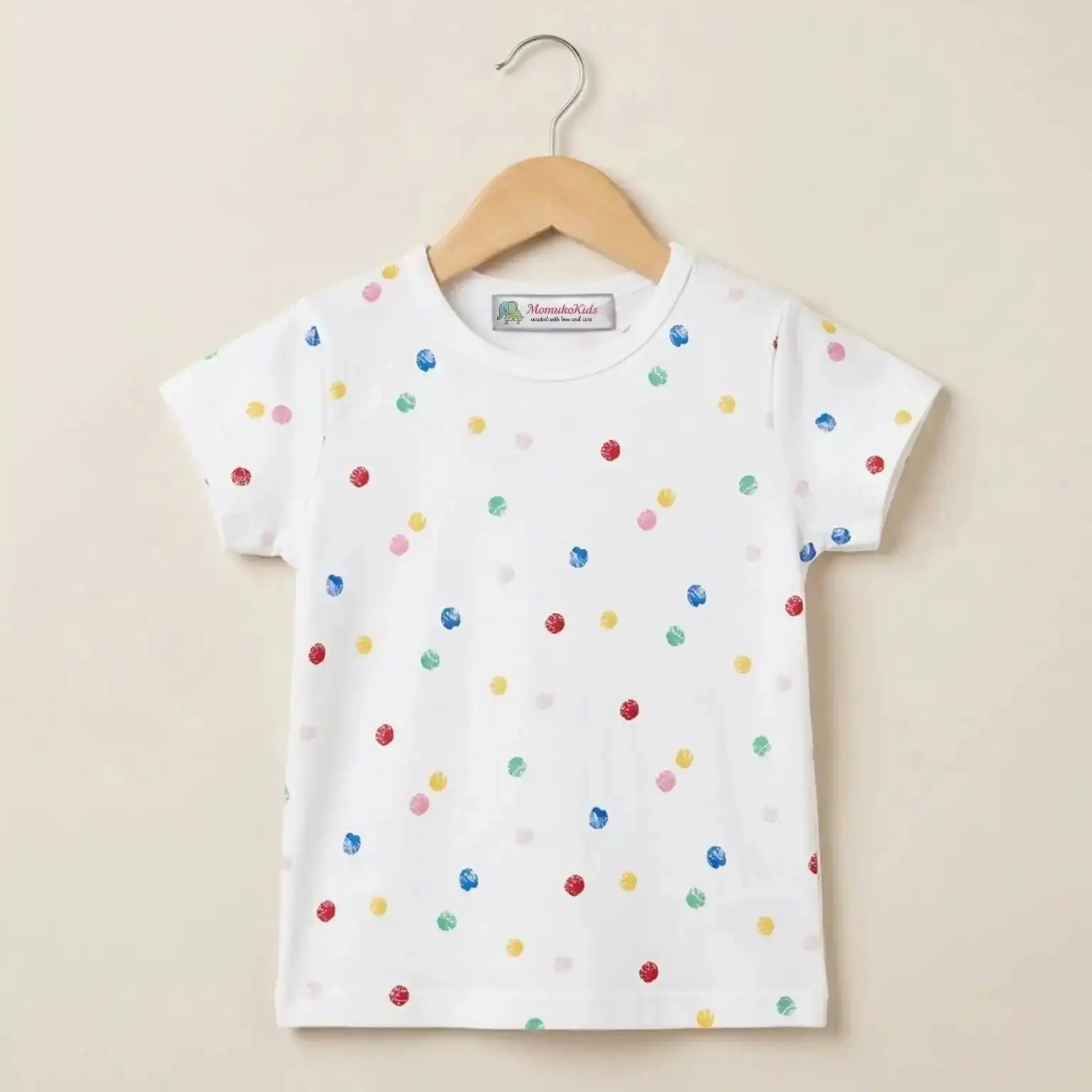White Half Sleeve Polka Dot T-shirt