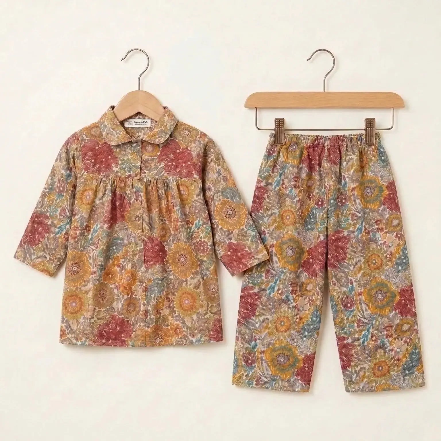 Floral Red Pleated Full Sleeve Co-ord Set
