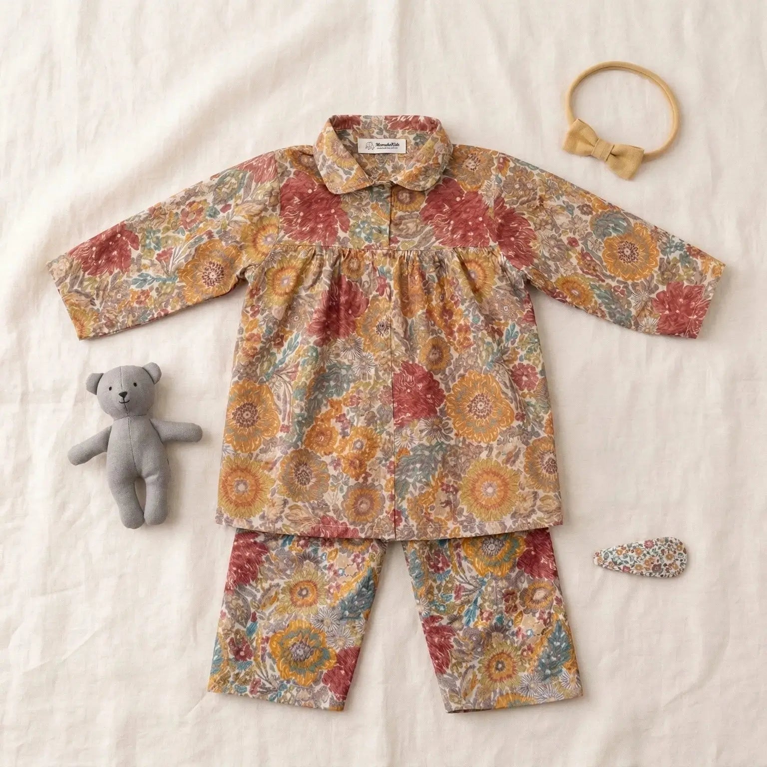 Floral Red Pleated Full Sleeve Co-ord Set Momuko Kids