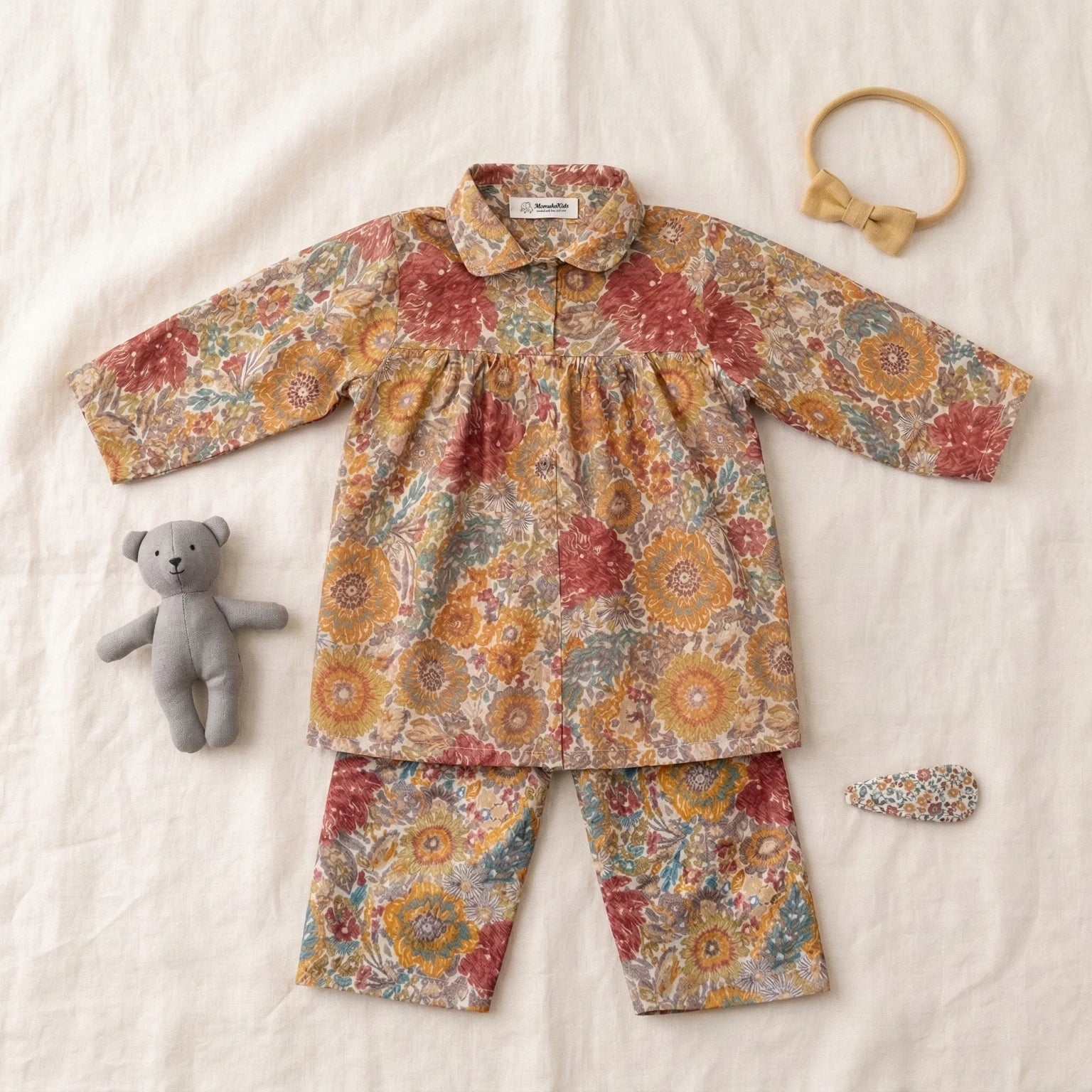 Floral Red Pleated Full Sleeve Co-ord Set