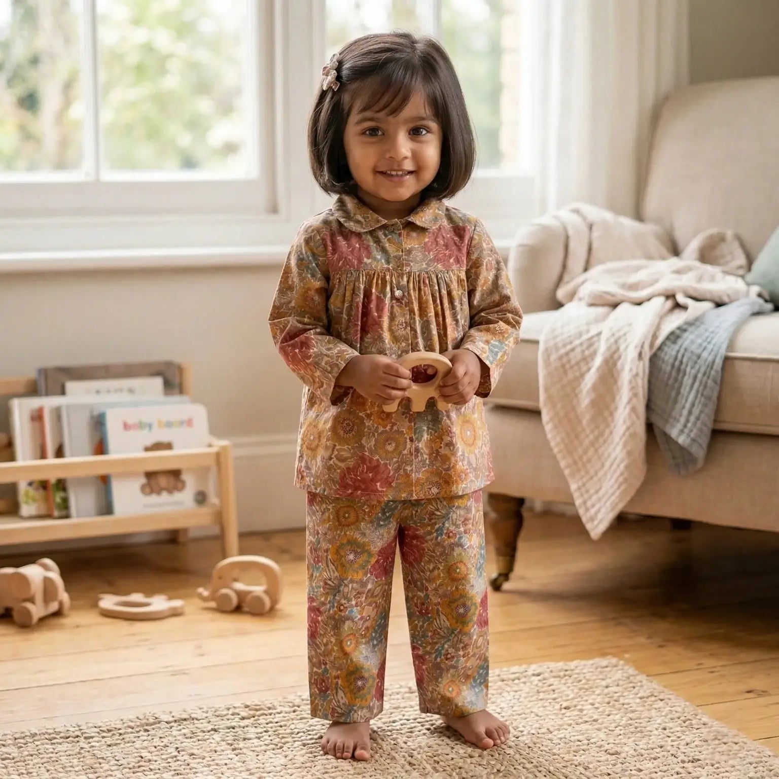 Floral Red Pleated Full Sleeve Co-ord Set Momuko Kids
