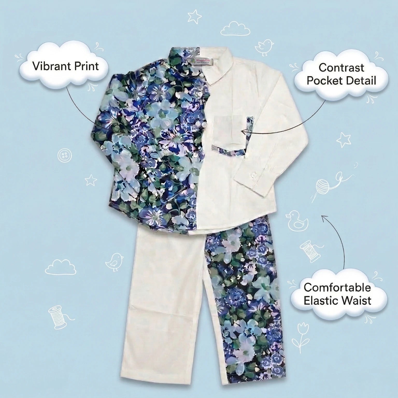 White And Blue Floral Half & Half Co-Ord Set