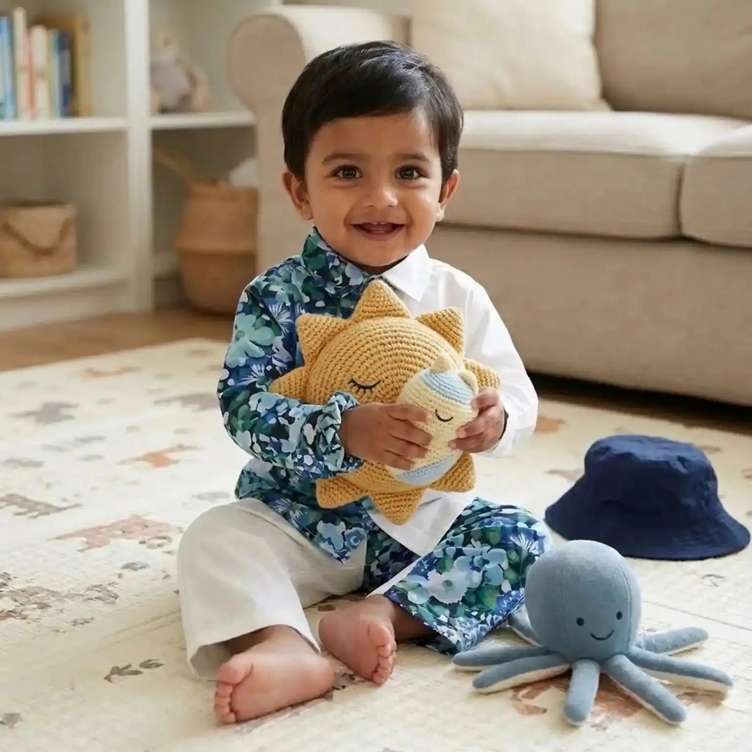 White And Blue Floral Half & Half Co-Ord Set Momuko Kids