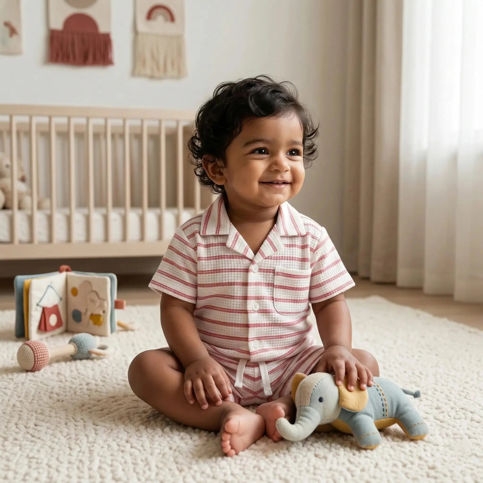 Cream Stripes Drop Shoulder Shirt and Shorts Momuko Kids
