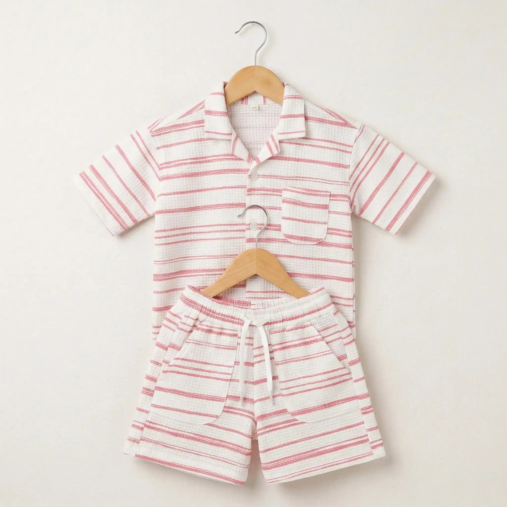 Cream Stripes Drop Shoulder Shirt and Shorts