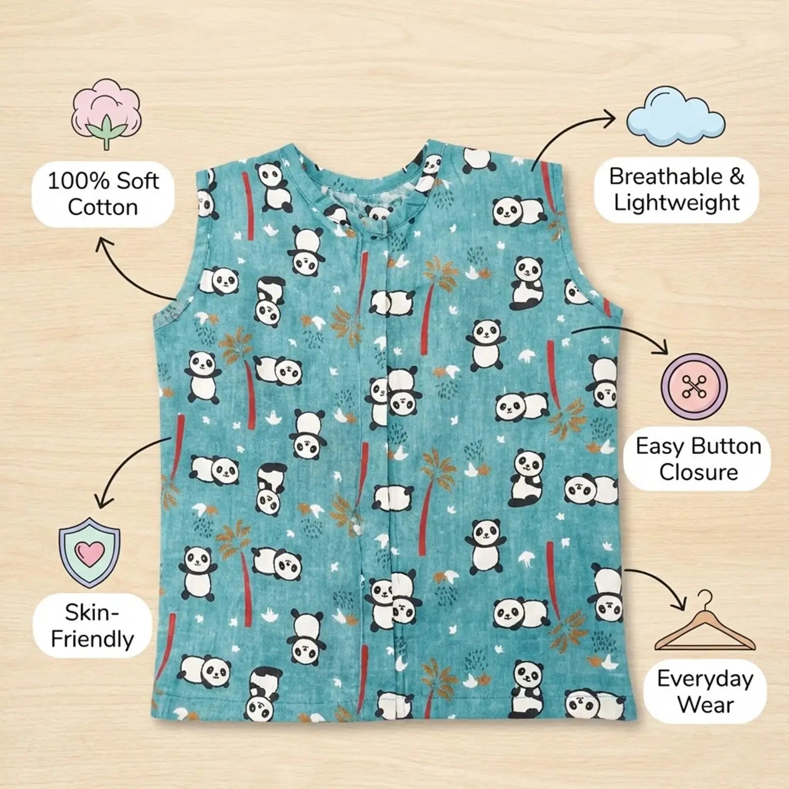 Round Neck Jhabhla - Panda Print Momuko Kids