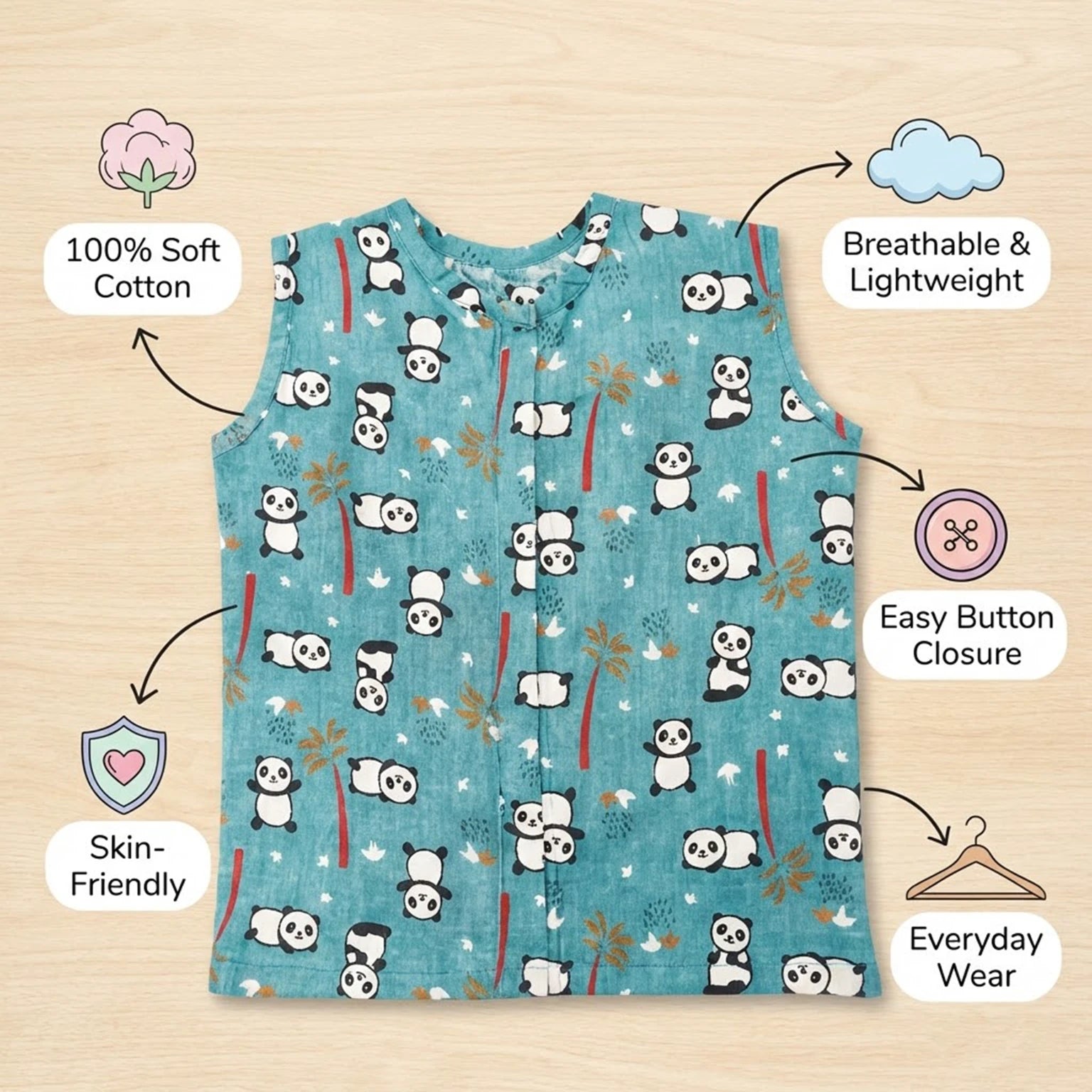 Round Neck Jhabhla - Panda Print