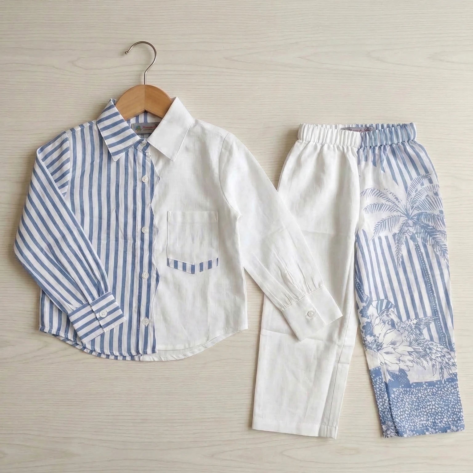 White and Stripes Half & Half Co-ord Set Momuko Kids