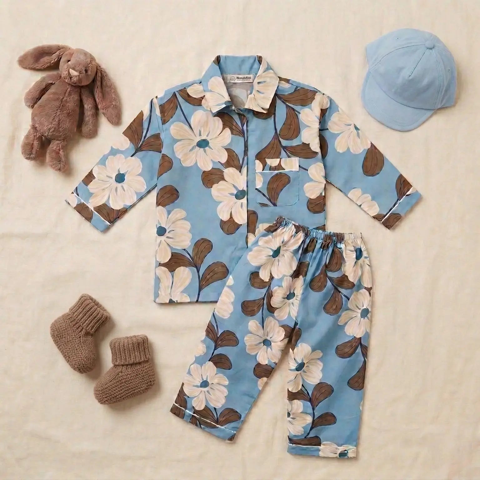 Blue Floral Full Sleeve Night Suit Momuko Kids
