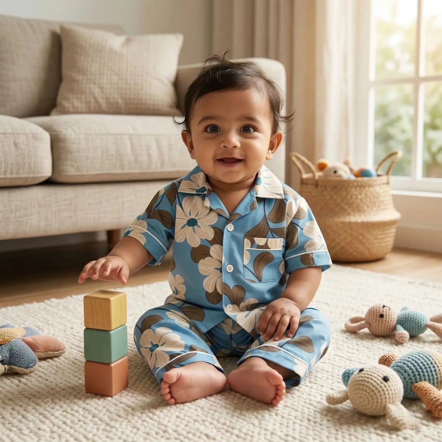 Blue Floral Full Sleeve Night Suit Momuko Kids