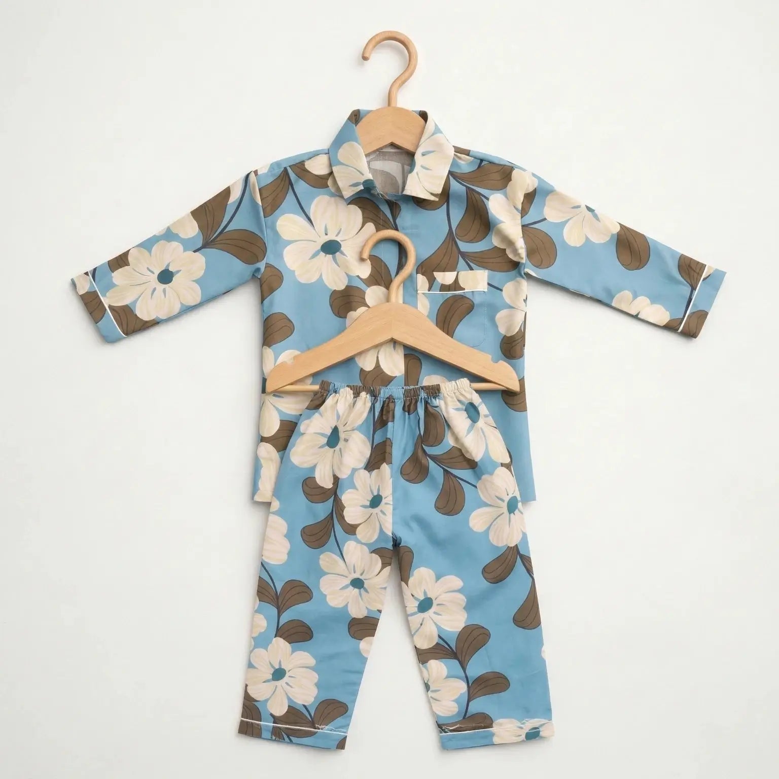 Blue Floral Full Sleeve Night Suit