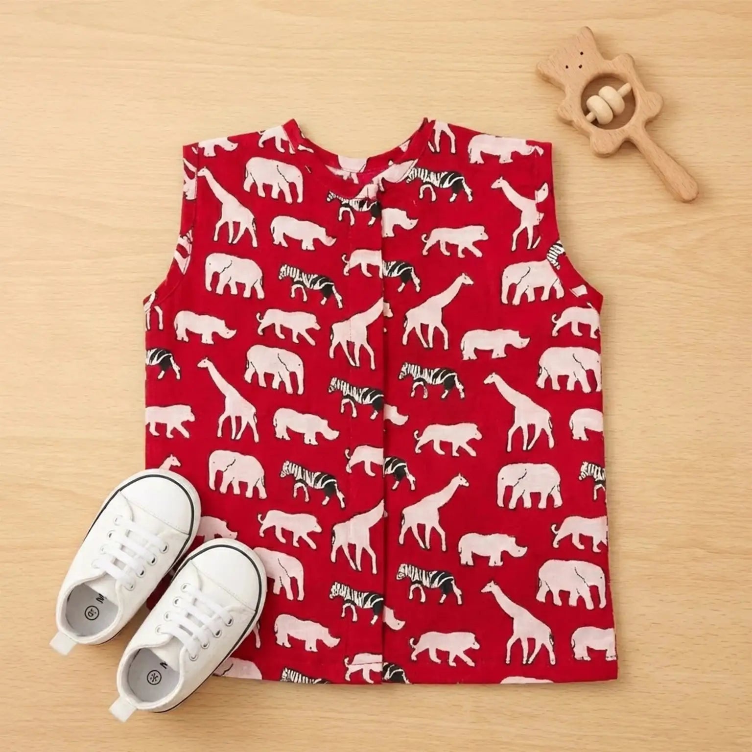 Round Neck Jhabhla - Red Animal Print Momuko Kids